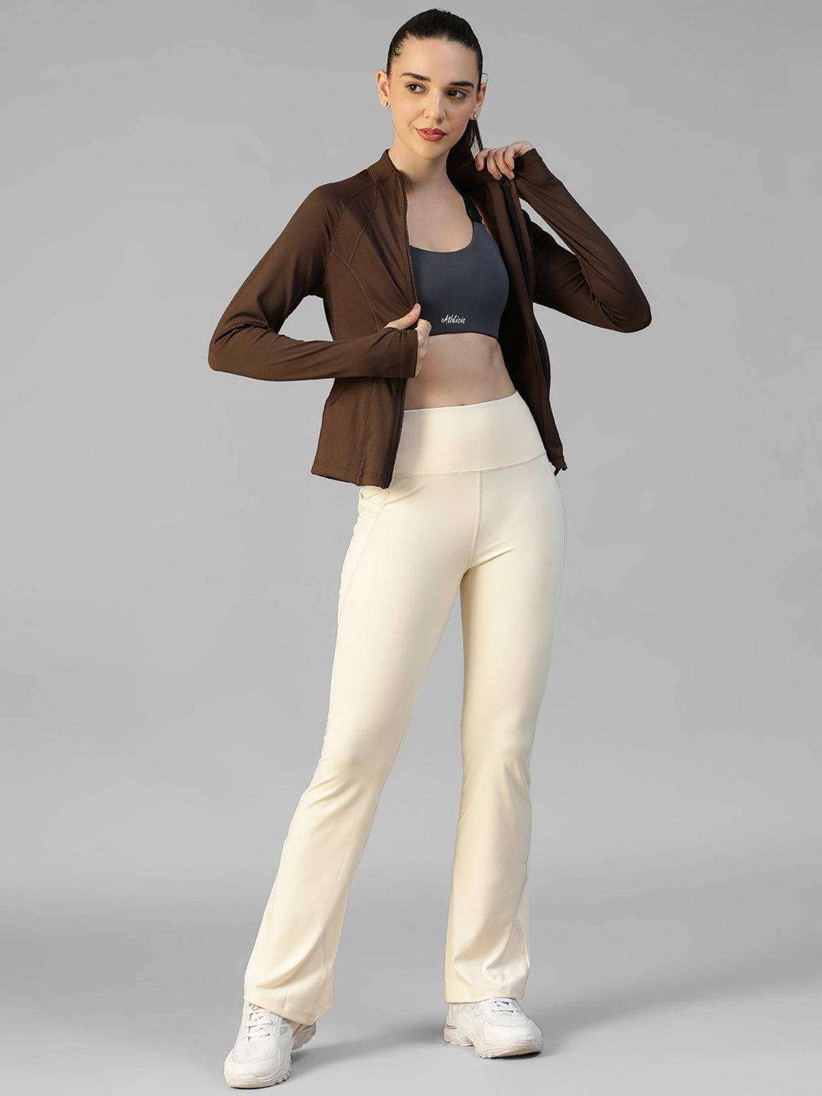 Brown Women's Everyday Sporty Zip-Up Gym and Training Jacket | JK12 - view 5