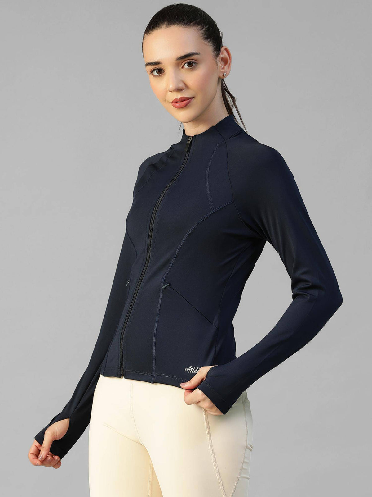 Navy Blue Navy Blue Women's Everyday Sporty Zip-Up Gym and Training Jacket | JK12 - view 2