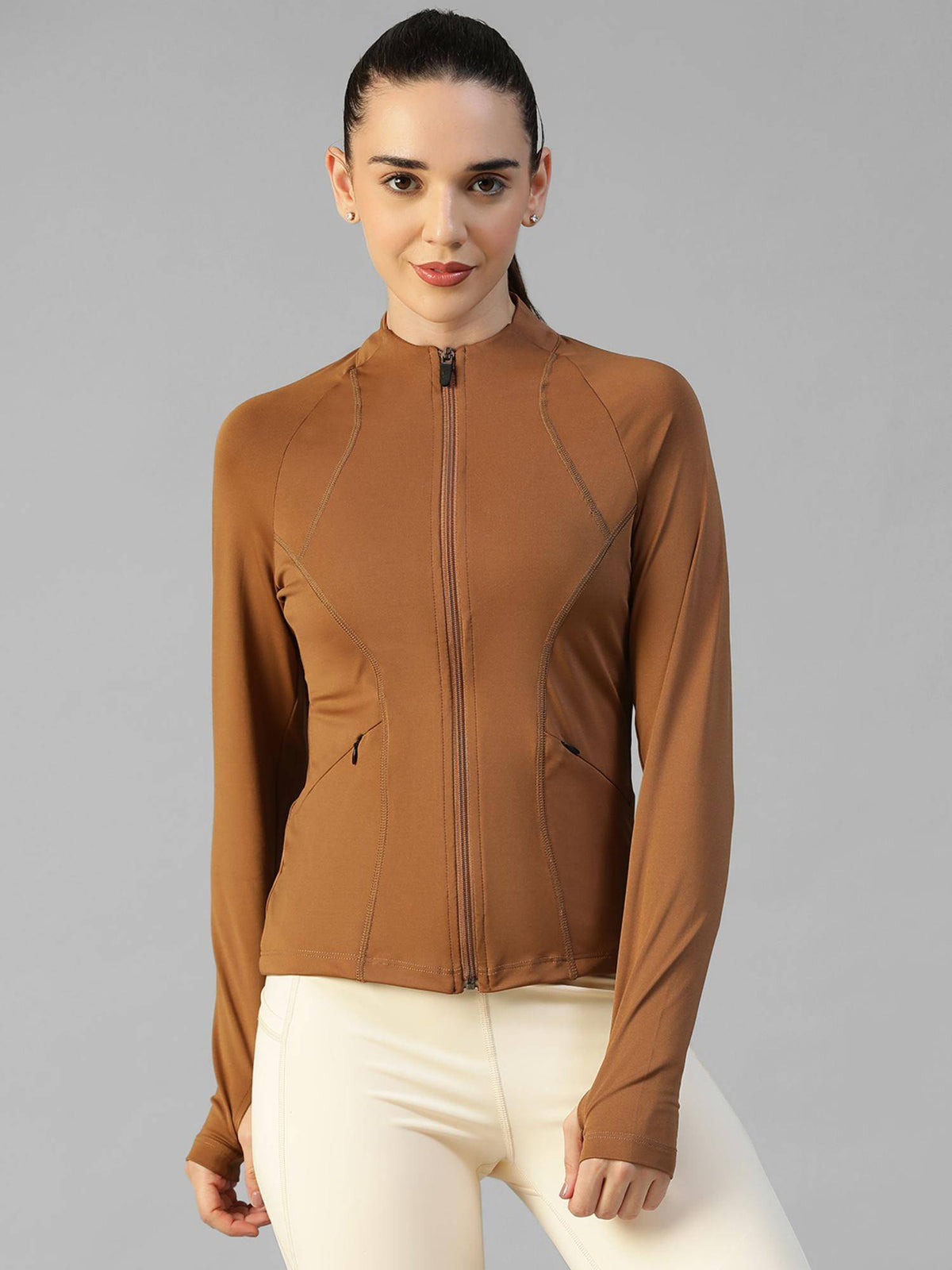 Brown Women's Everyday Sporty Zip-Up Gym and Training Jacket | JK12 - view 7