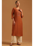 Womens Brown Desert Storm Embroidered Machine Kurta | KDG - view 1