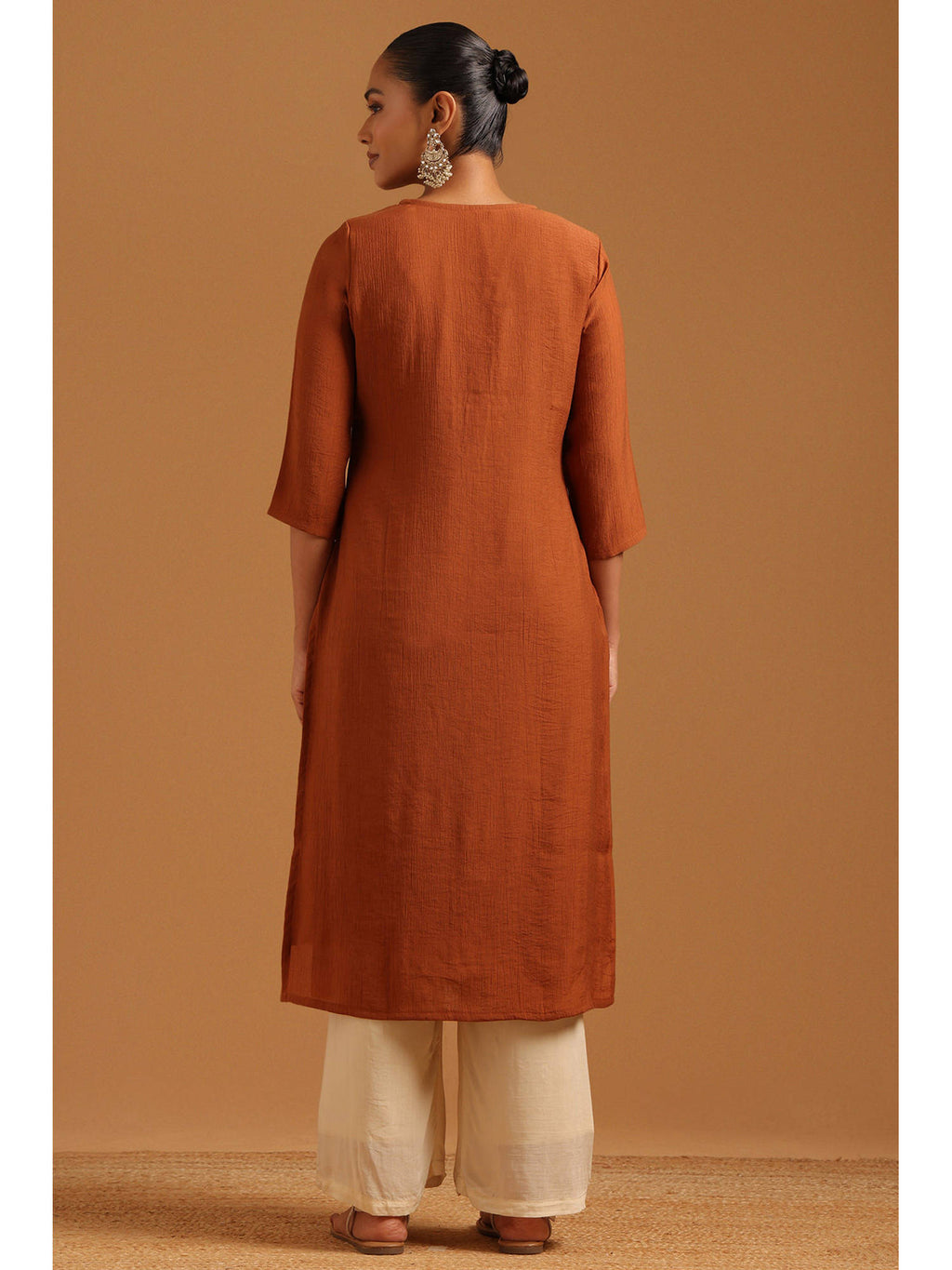 Womens Brown Desert Storm Embroidered Machine Kurta | KDG - view 3