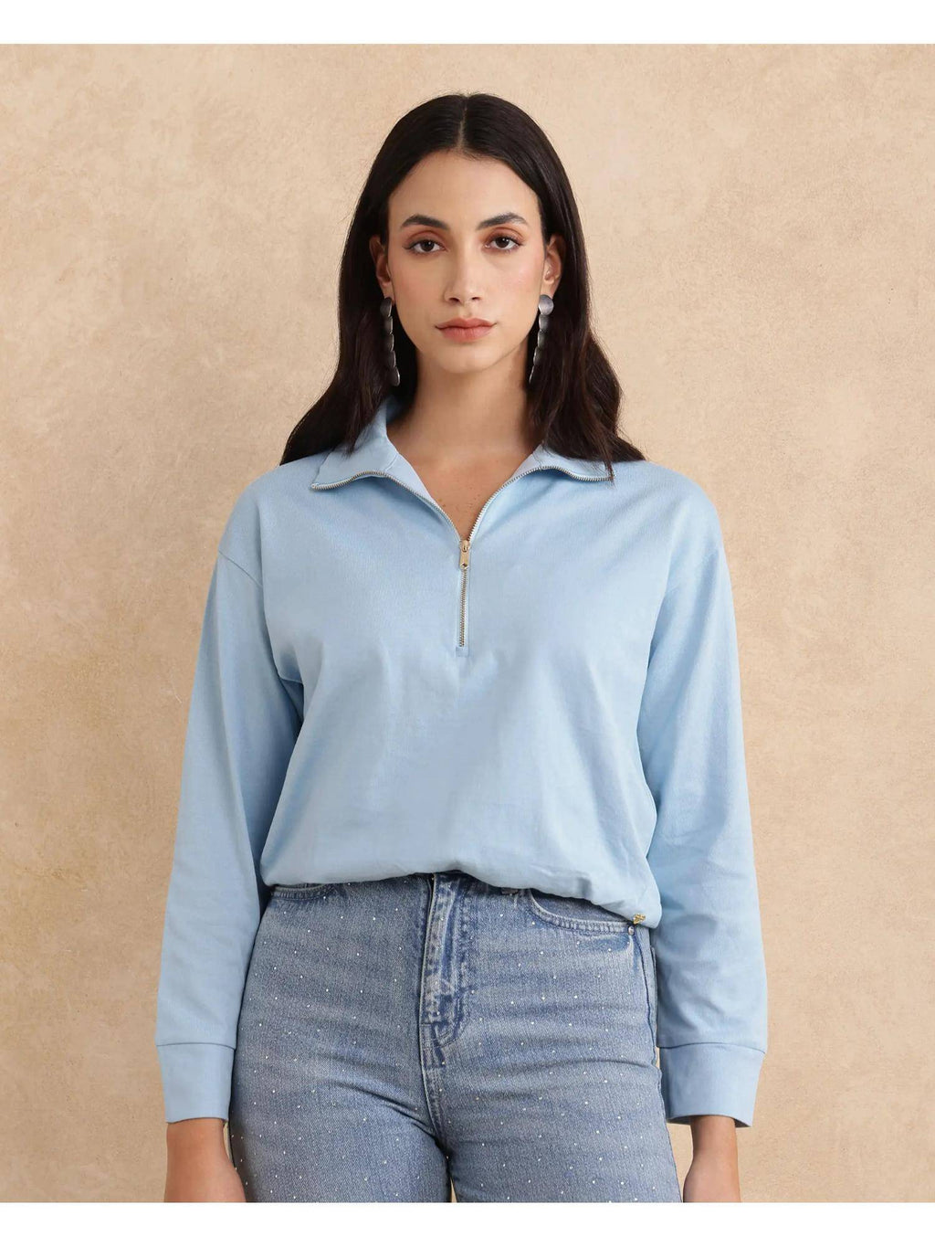 Velma Light Blue Solid Relaxed Polo T-Shirt | PW43 - view 1