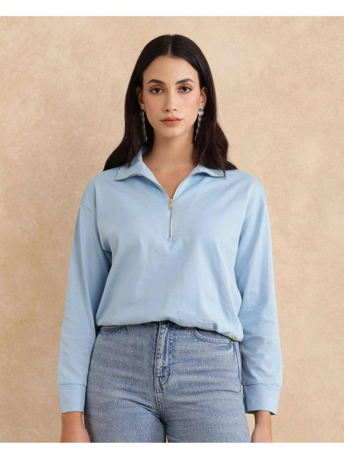 Velma Light Blue Solid Relaxed Polo T-Shirt | PW43 - view 1