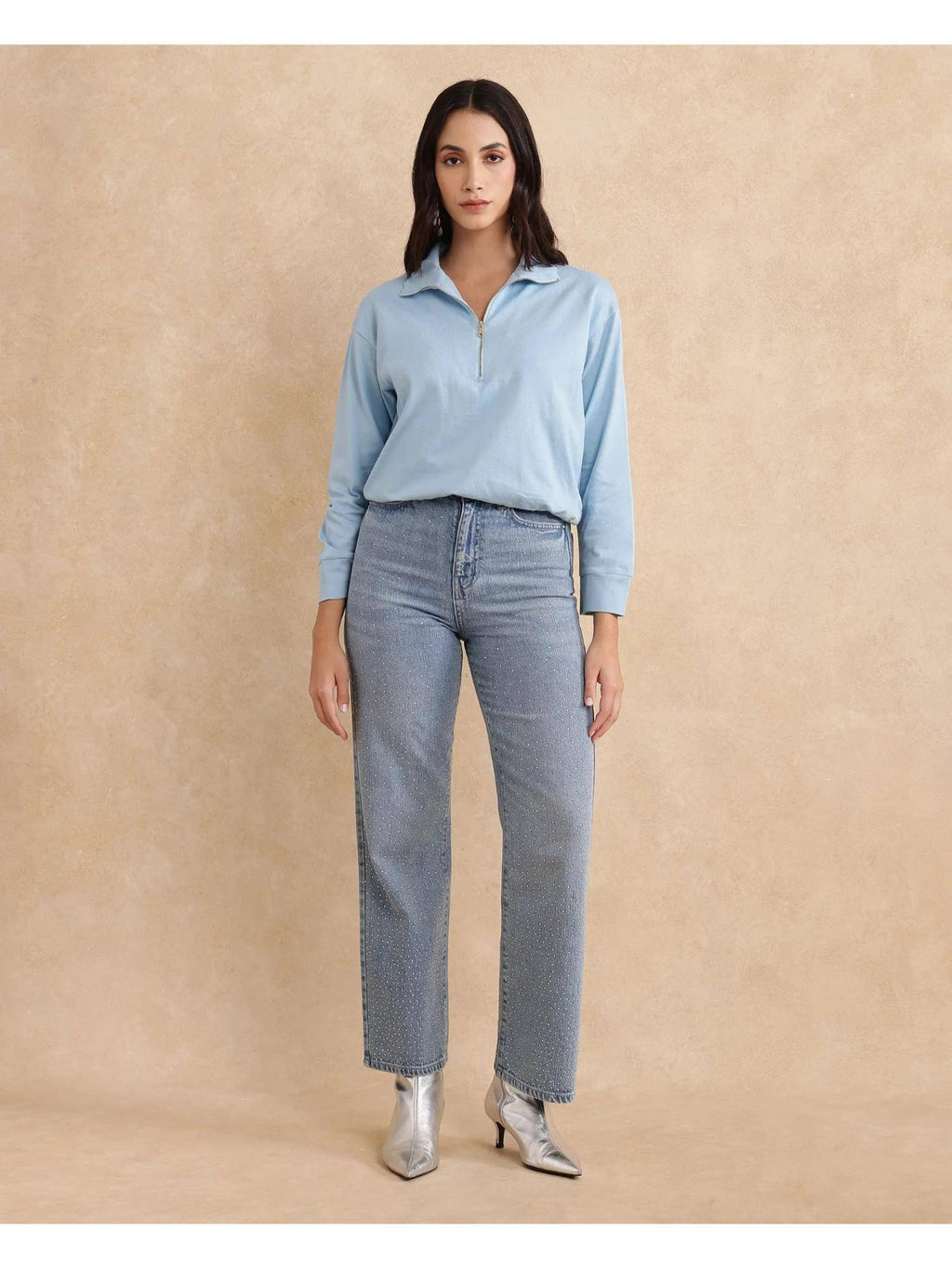 Velma Light Blue Solid Relaxed Polo T-Shirt | PW43 - view 2