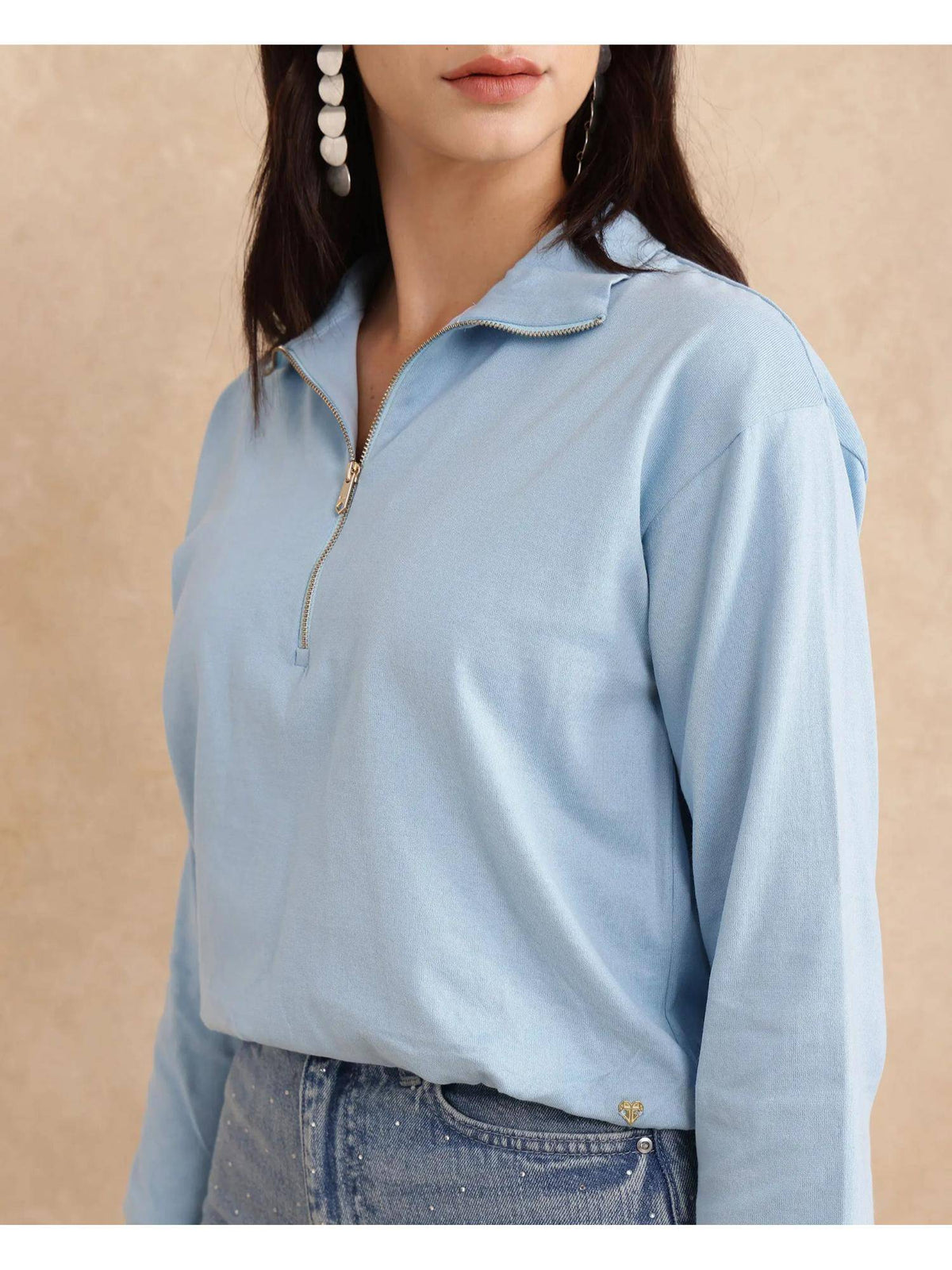 Velma Light Blue Solid Relaxed Polo T-Shirt | PW43 - view 3