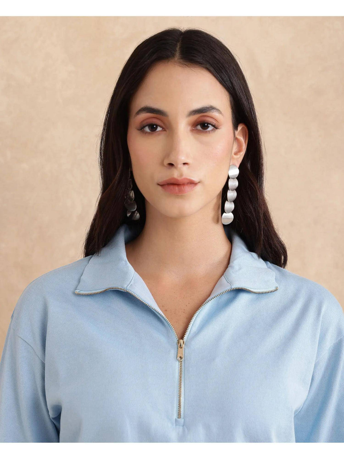 Velma Light Blue Solid Relaxed Polo T-Shirt | PW43 - view 4