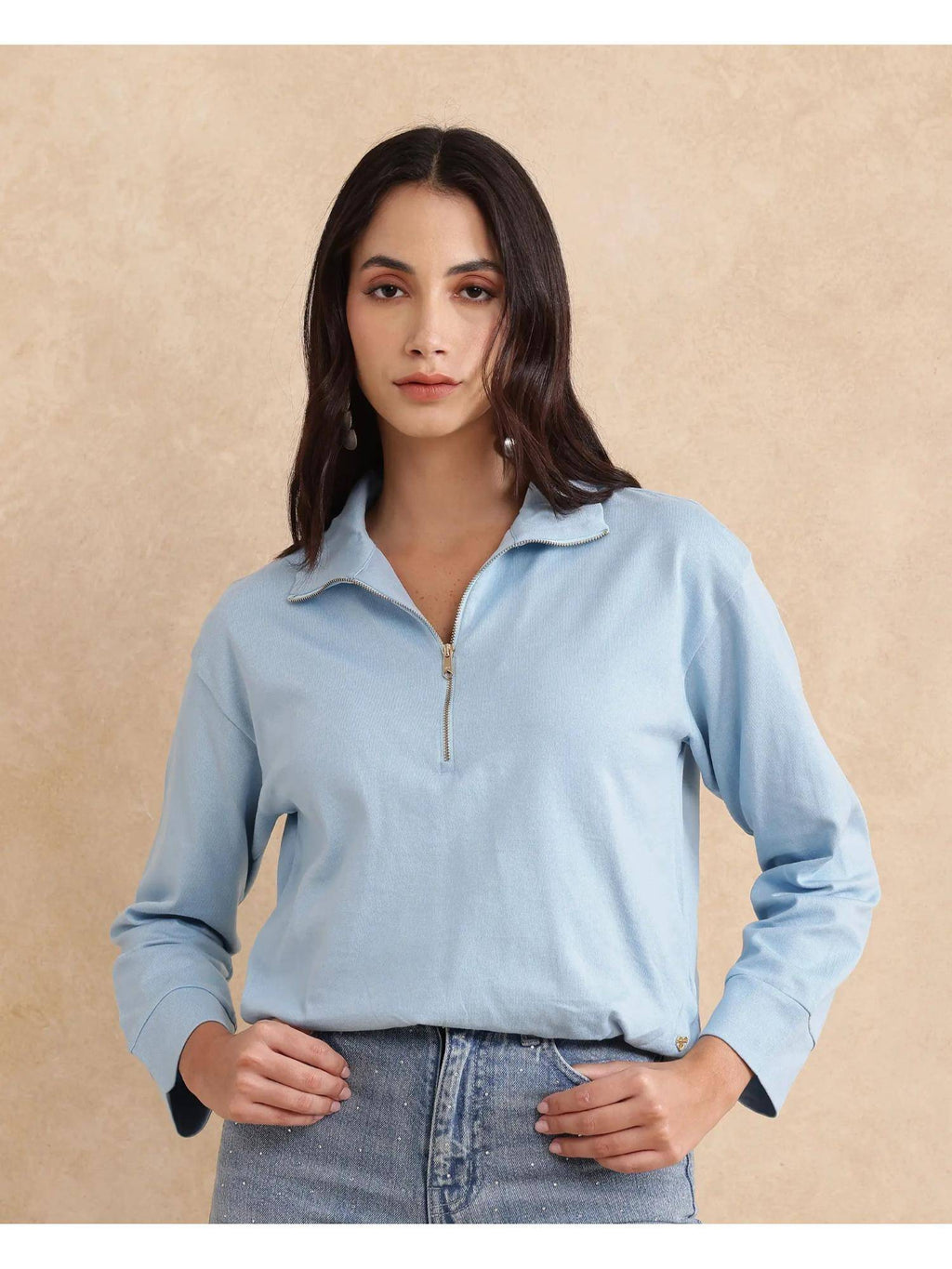 Velma Light Blue Solid Relaxed Polo T-Shirt | PW43 - view 5