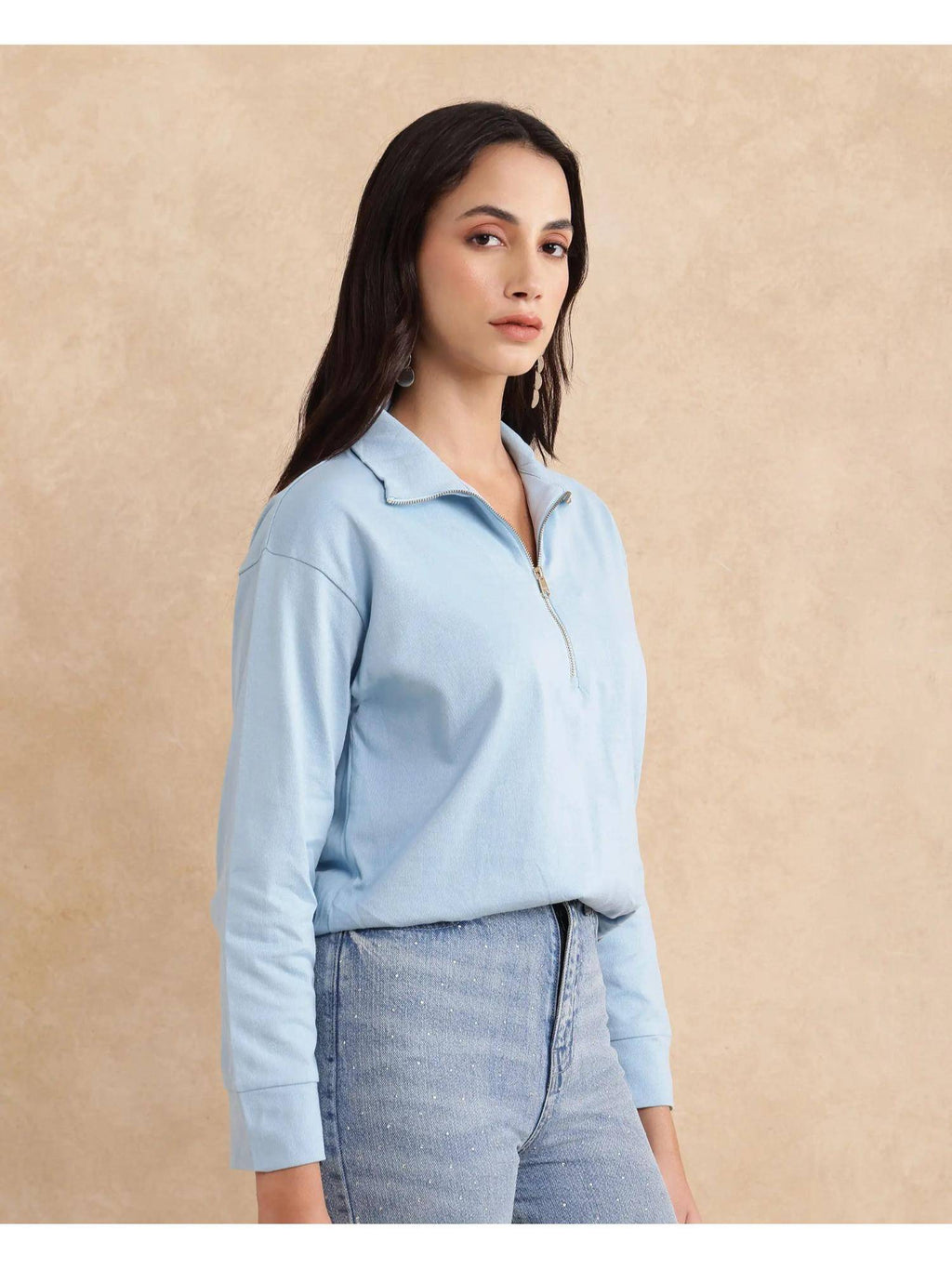 Velma Light Blue Solid Relaxed Polo T-Shirt | PW43 - view 7
