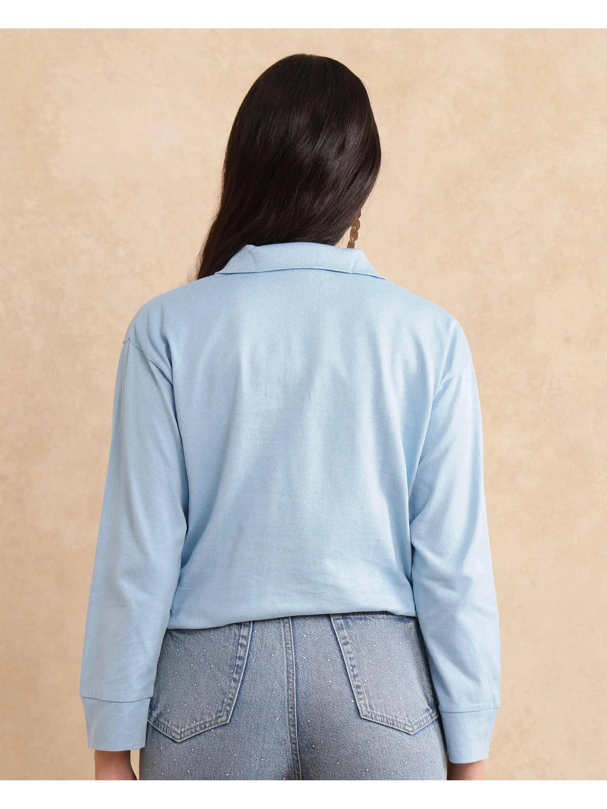 Velma Light Blue Solid Relaxed Polo T-Shirt | PW43 - view 9
