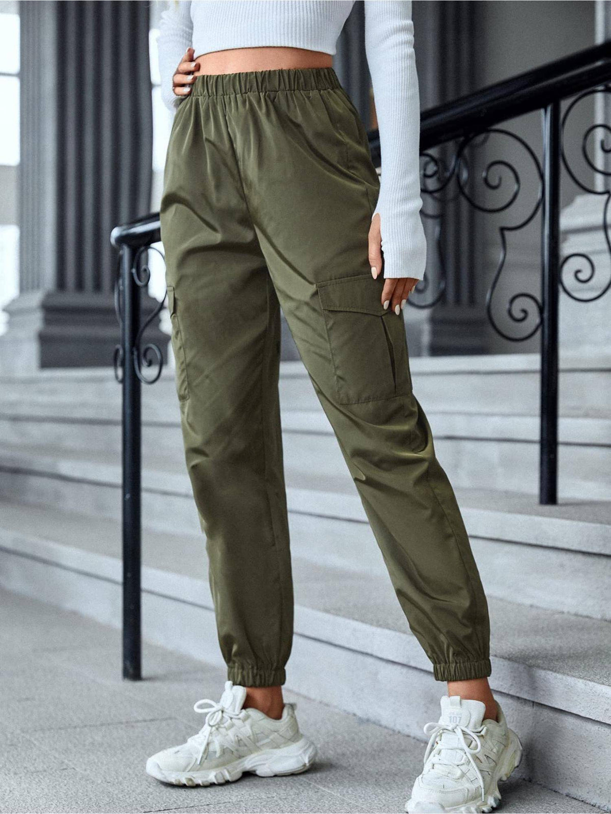 Womens Cargo Multi-Pocket Joggers - Green | WJ89 - view 2