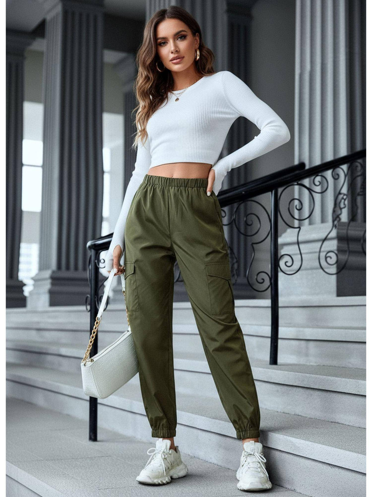 Womens Cargo Multi-Pocket Joggers - Green | WJ89 - view 5