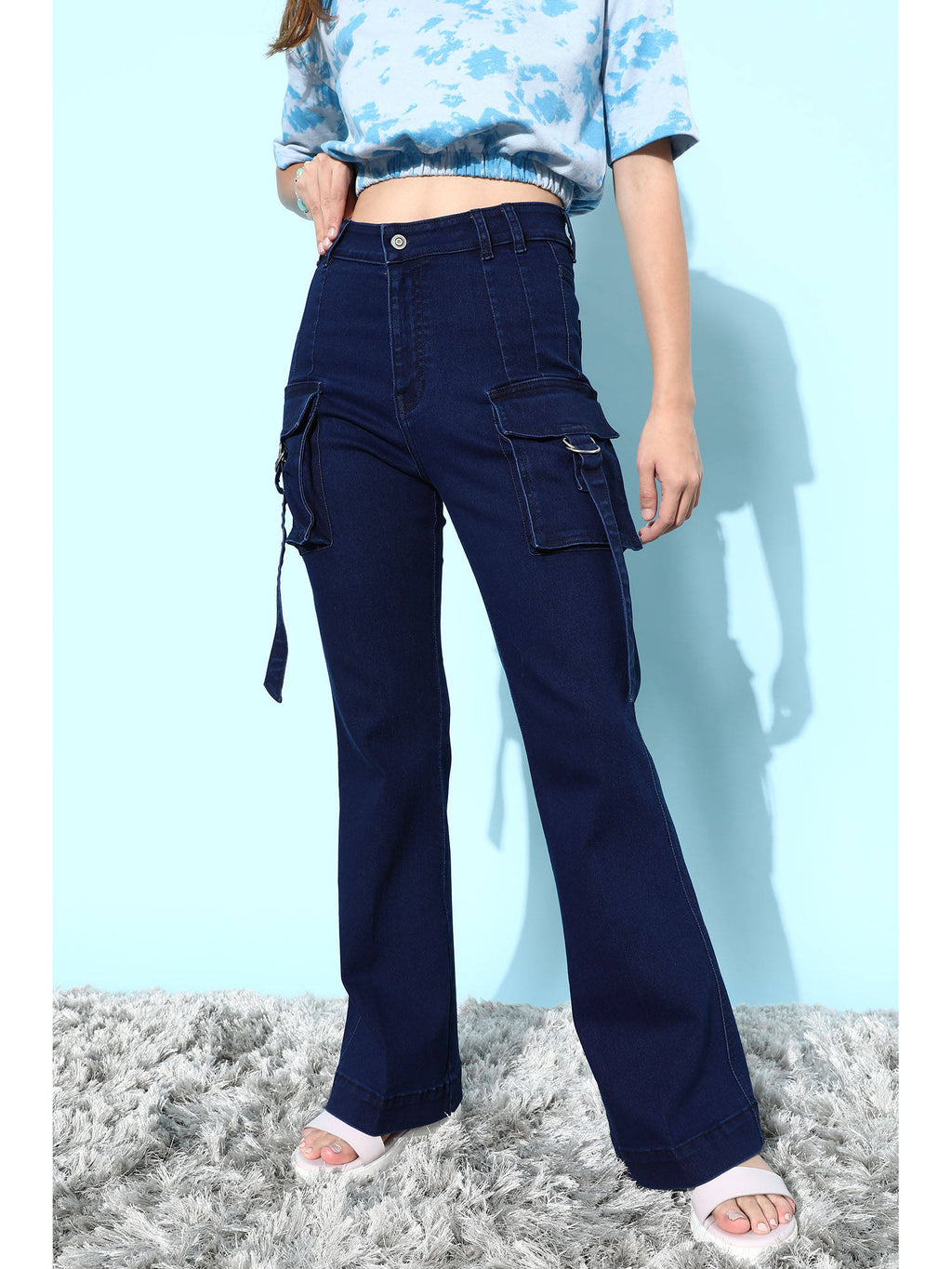 Womens Light Blue Bootcut High Rise Clean Look Regular Stretchable Denim Jeans | BT10 - view 8