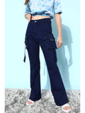 Womens Light Blue Bootcut High Rise Clean Look Regular Stretchable Denim Jeans | BT10 - view 8