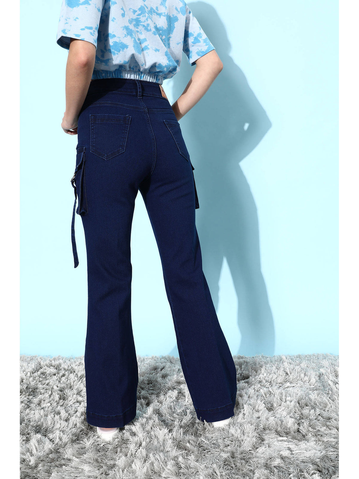 Womens Light Blue Bootcut High Rise Clean Look Regular Stretchable Denim Jeans | BT10 - view 10