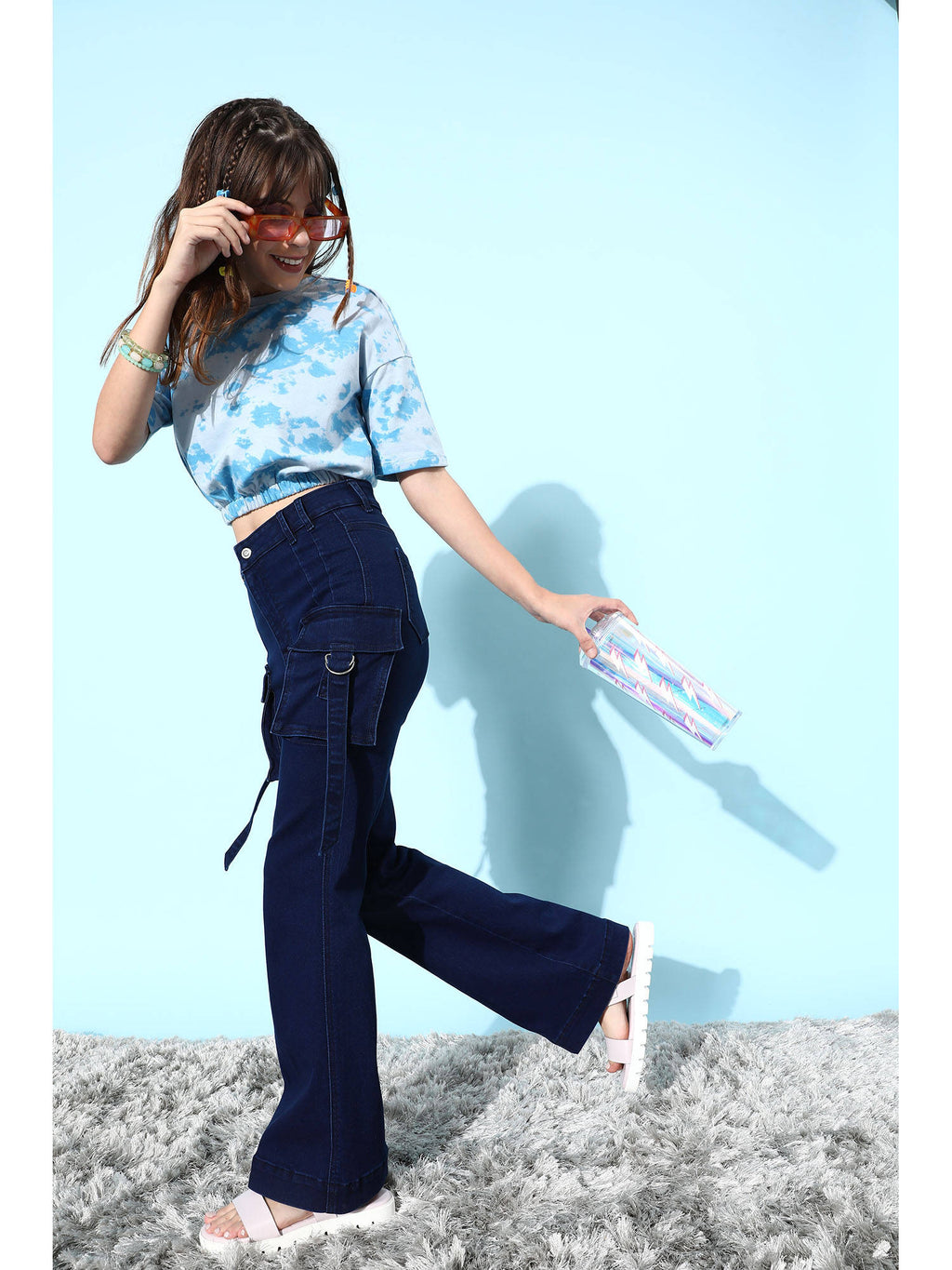 Womens Light Blue Bootcut High Rise Clean Look Regular Stretchable Denim Jeans | BT10 - view 11