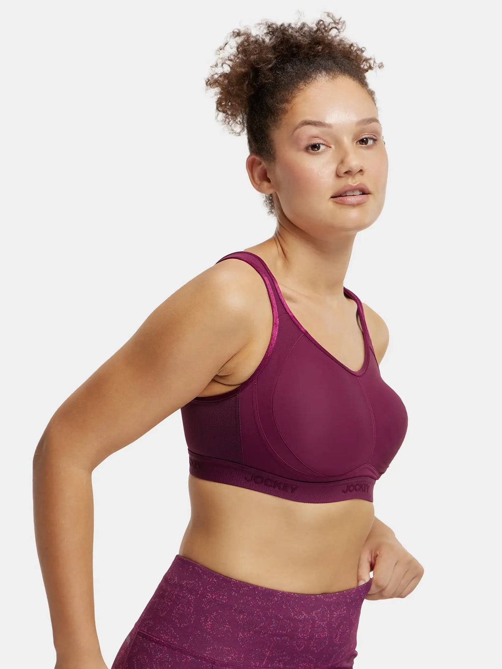 MI11 Wirefree Microfiber Elastane Active Wear Sports Bra - Grape Wine | sb09 - view 2