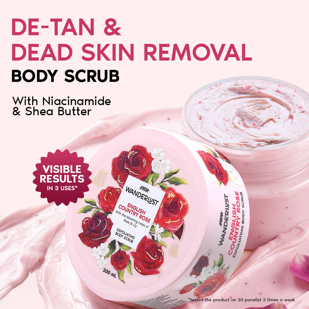 Nykaa Wanderlust Exfoliating Body Scrub - English Country Rose | Pink Clay Detan Niacinamide & Vit E | B20 - view 2