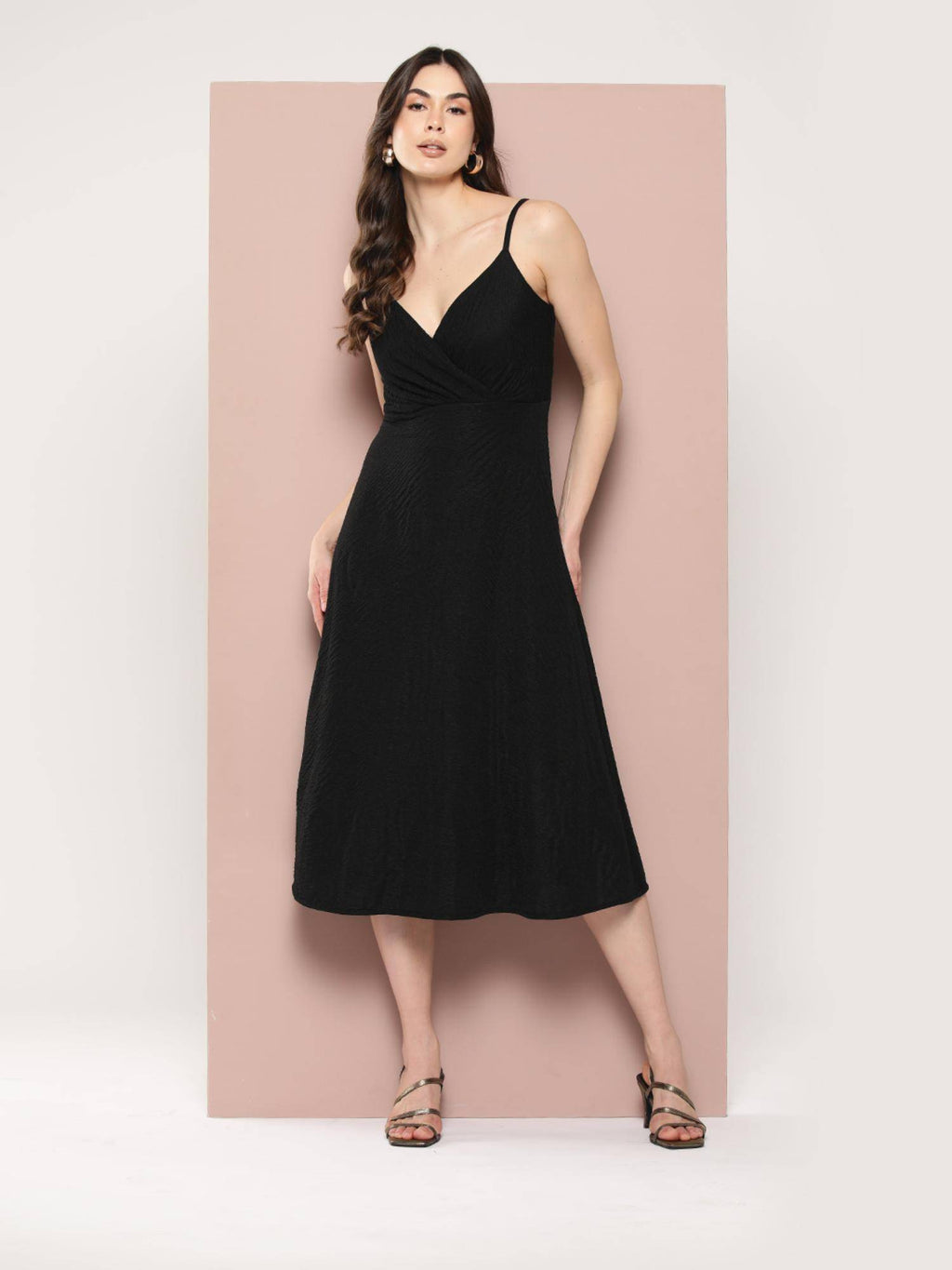 Stylish Black Midi Dress | D56 - view 5