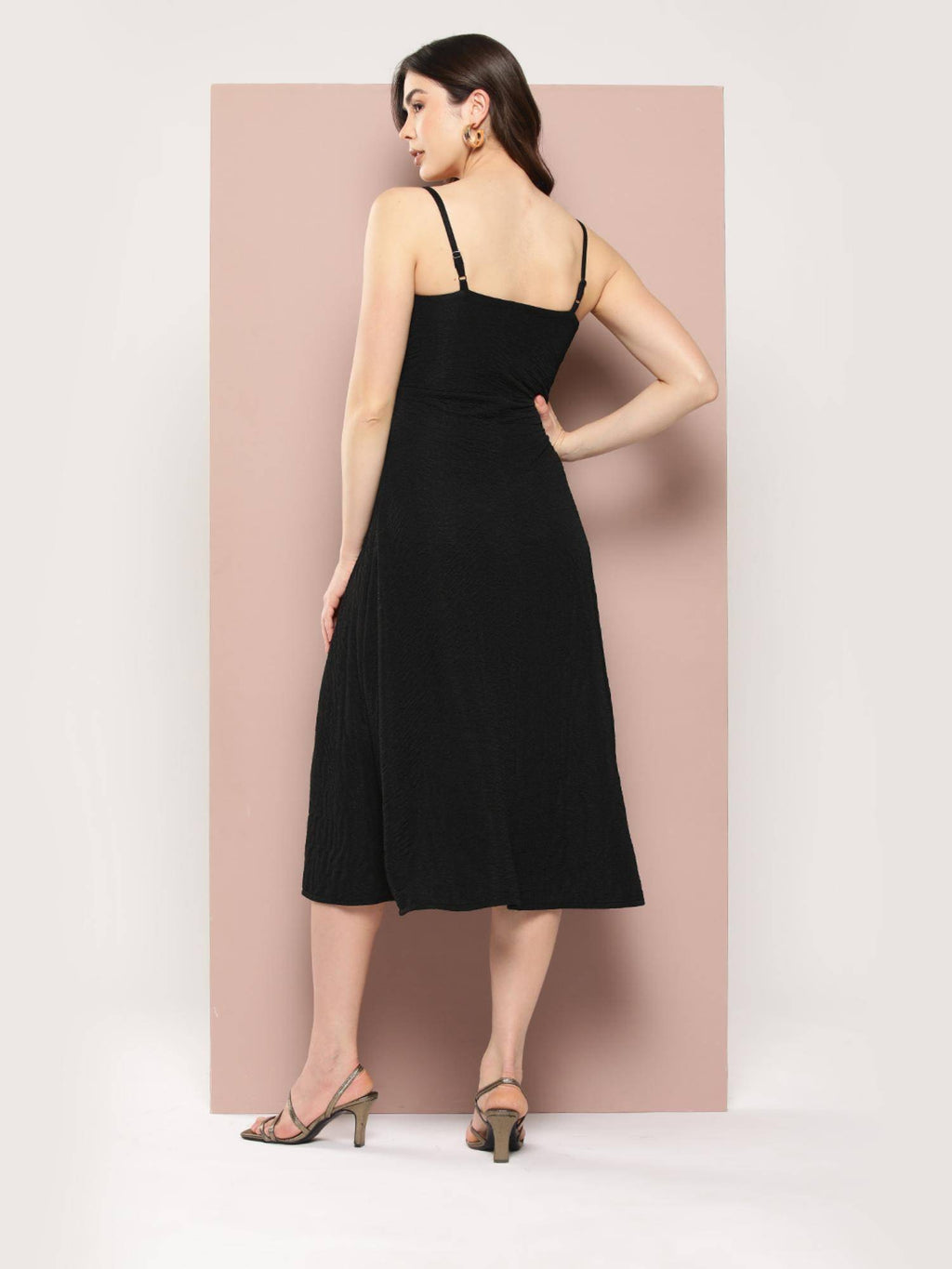 Stylish Black Midi Dress | D56 - view 2