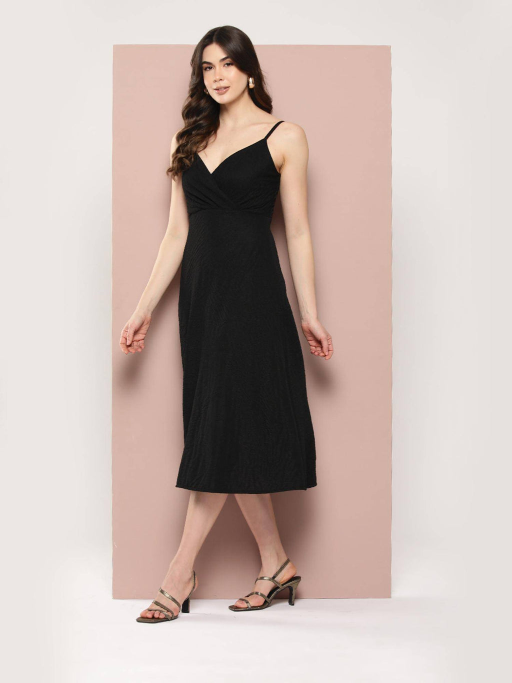 Stylish Black Midi Dress | D56 - view 4