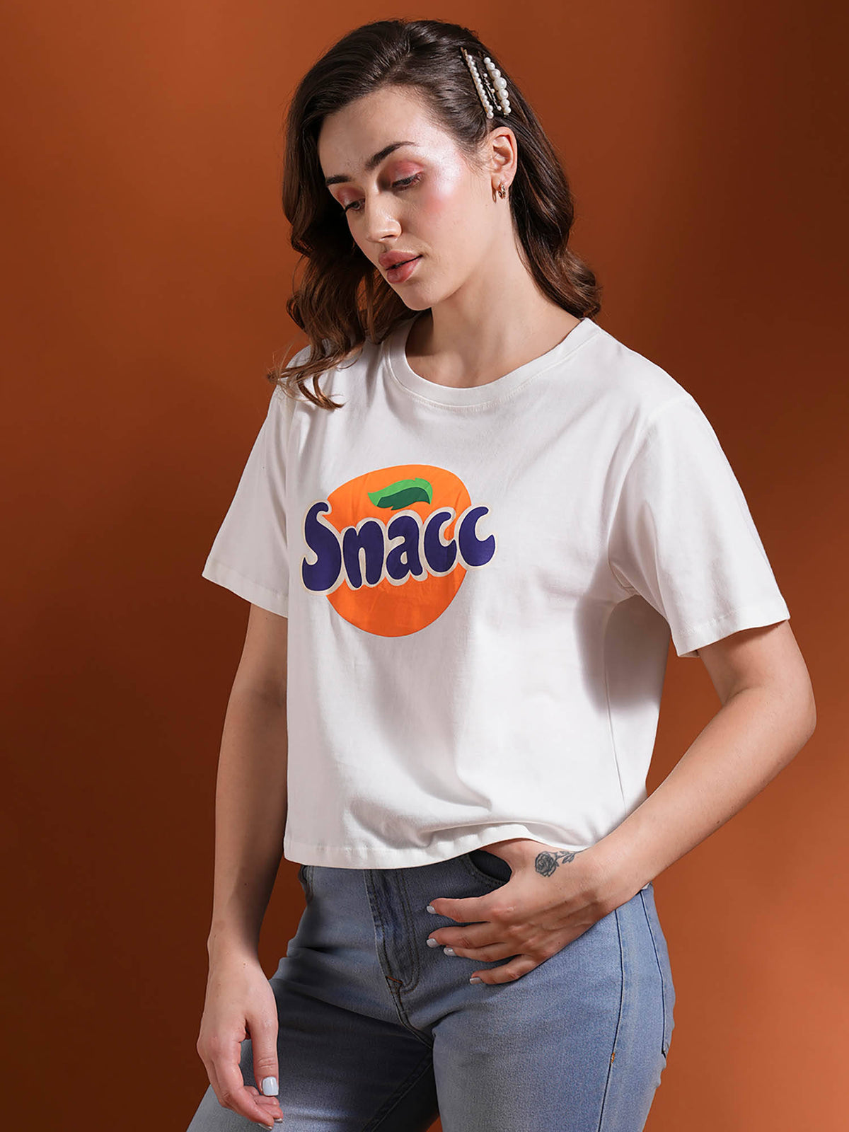 Women Green Drop Shoulder Korean Graphic Printed Oversized Trendy Crop T-Shirt | TS56 - view 11