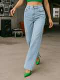 Women's Light Blue Washed Baggy Straight Fit Jeans | ST23 - view 1