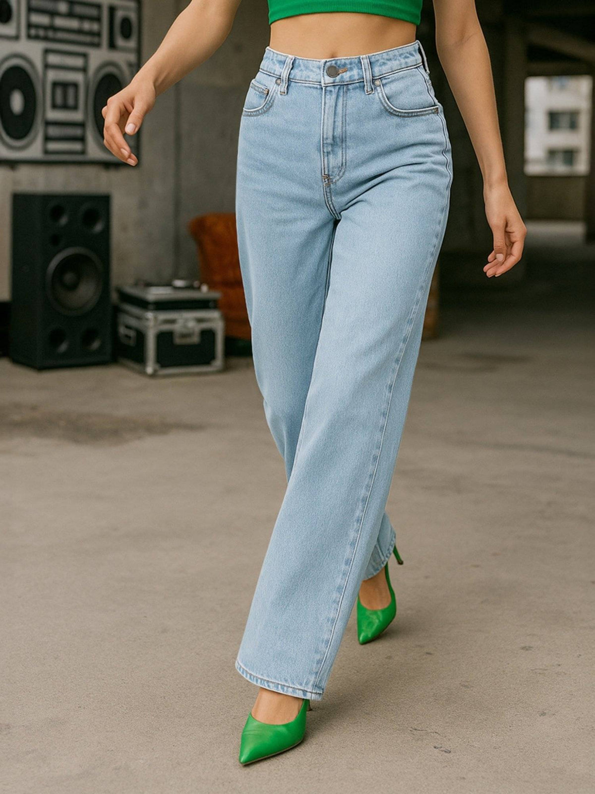 Women's Light Blue Washed Baggy Straight Fit Jeans | ST23 - view 1