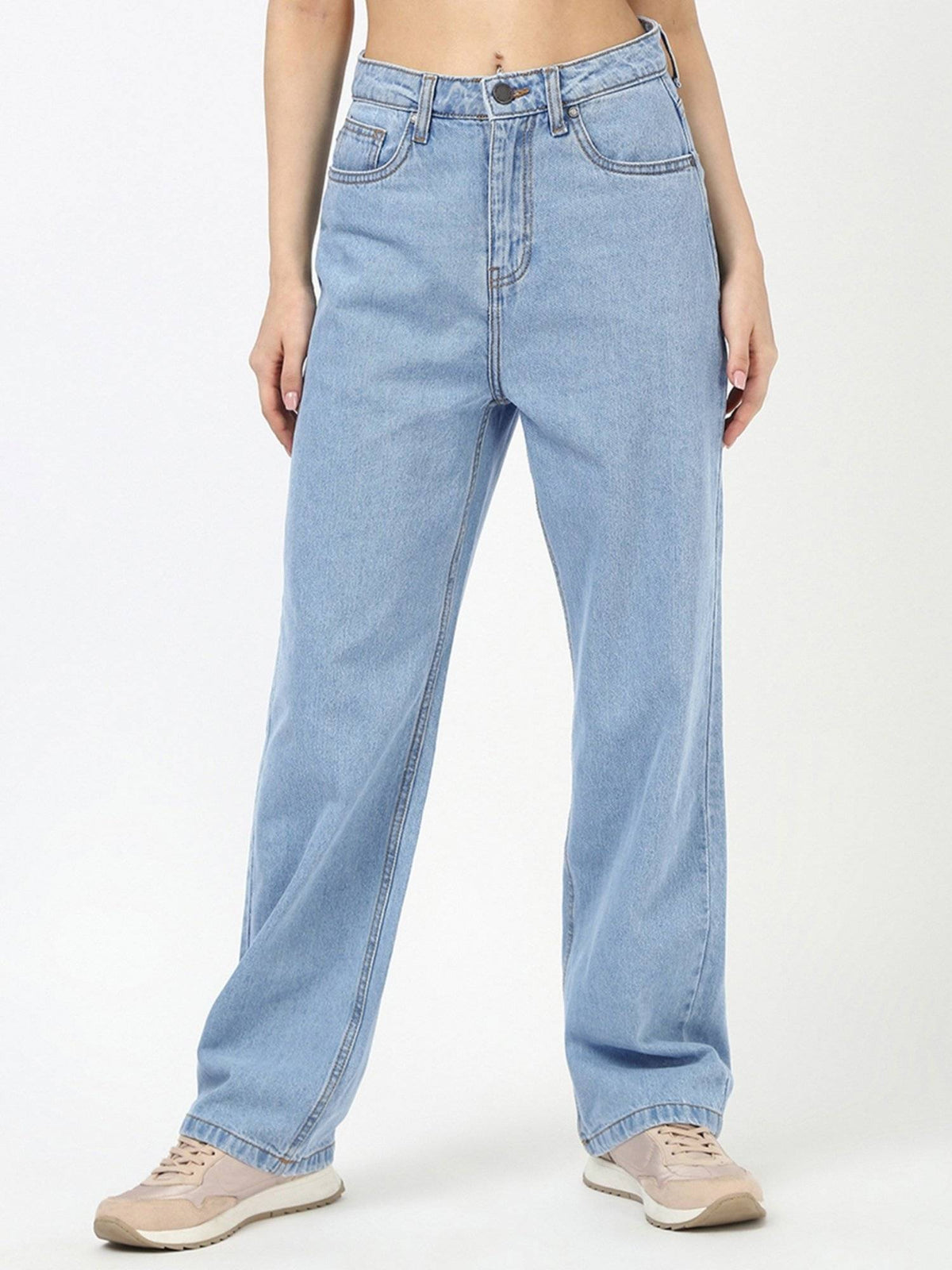 Women's Light Blue Washed Baggy Straight Fit Jeans | ST23 - view 2