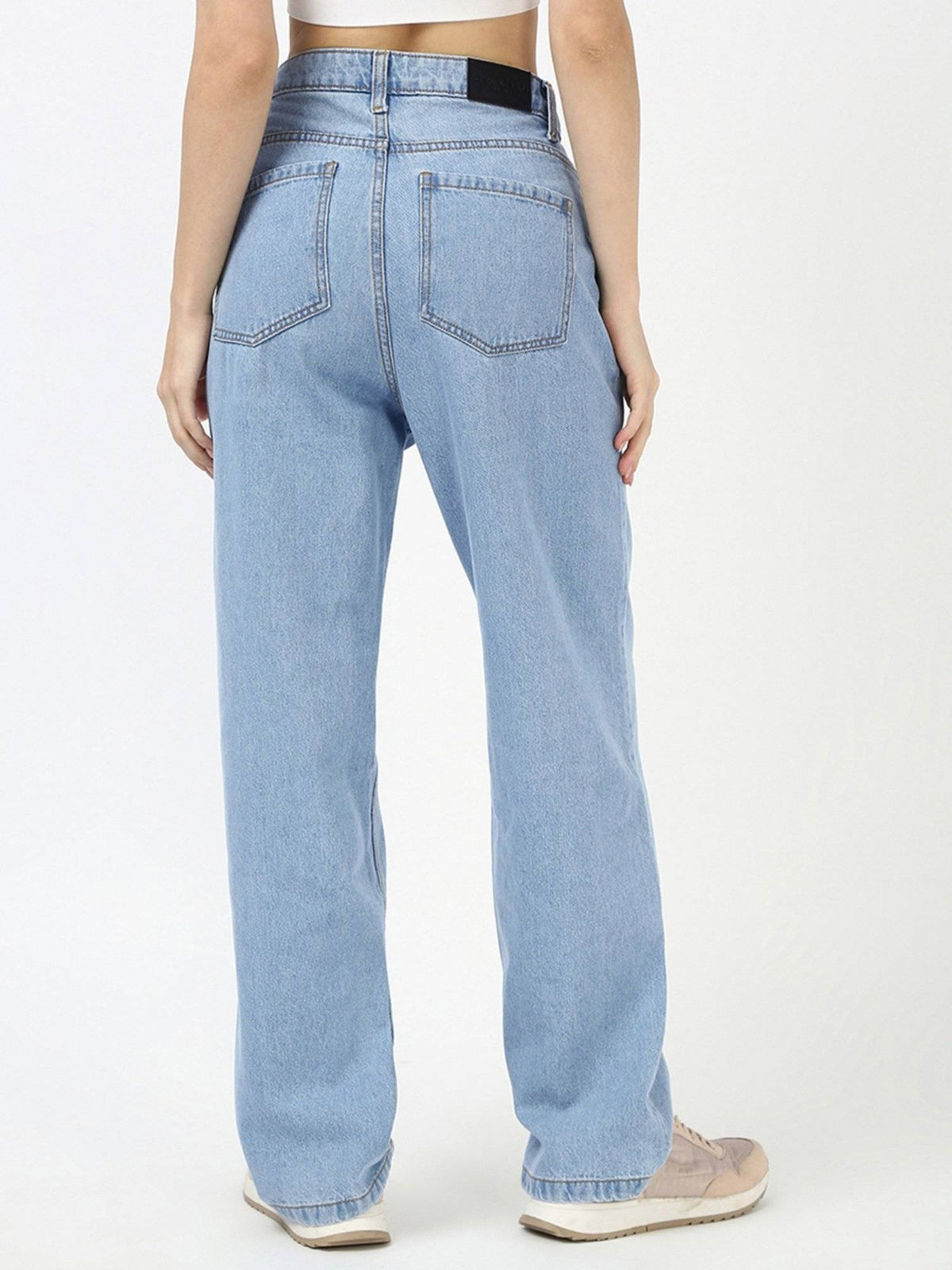 Women's Light Blue Washed Baggy Straight Fit Jeans | ST23 - view 3