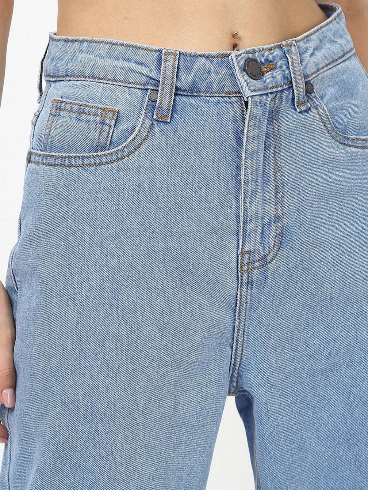Women's Light Blue Washed Baggy Straight Fit Jeans | ST23 - view 5