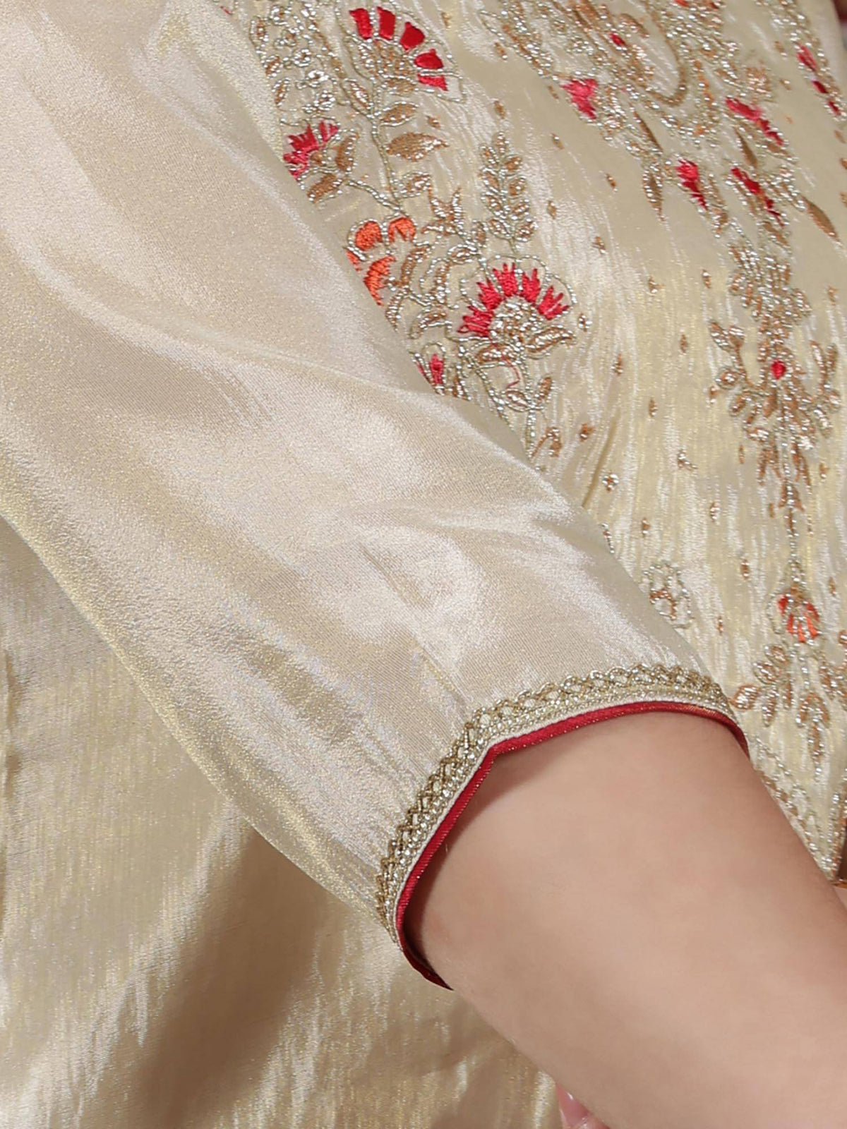 Beige Dori Embroidered Yoke Straight Festive Kurta | KDG - view 8