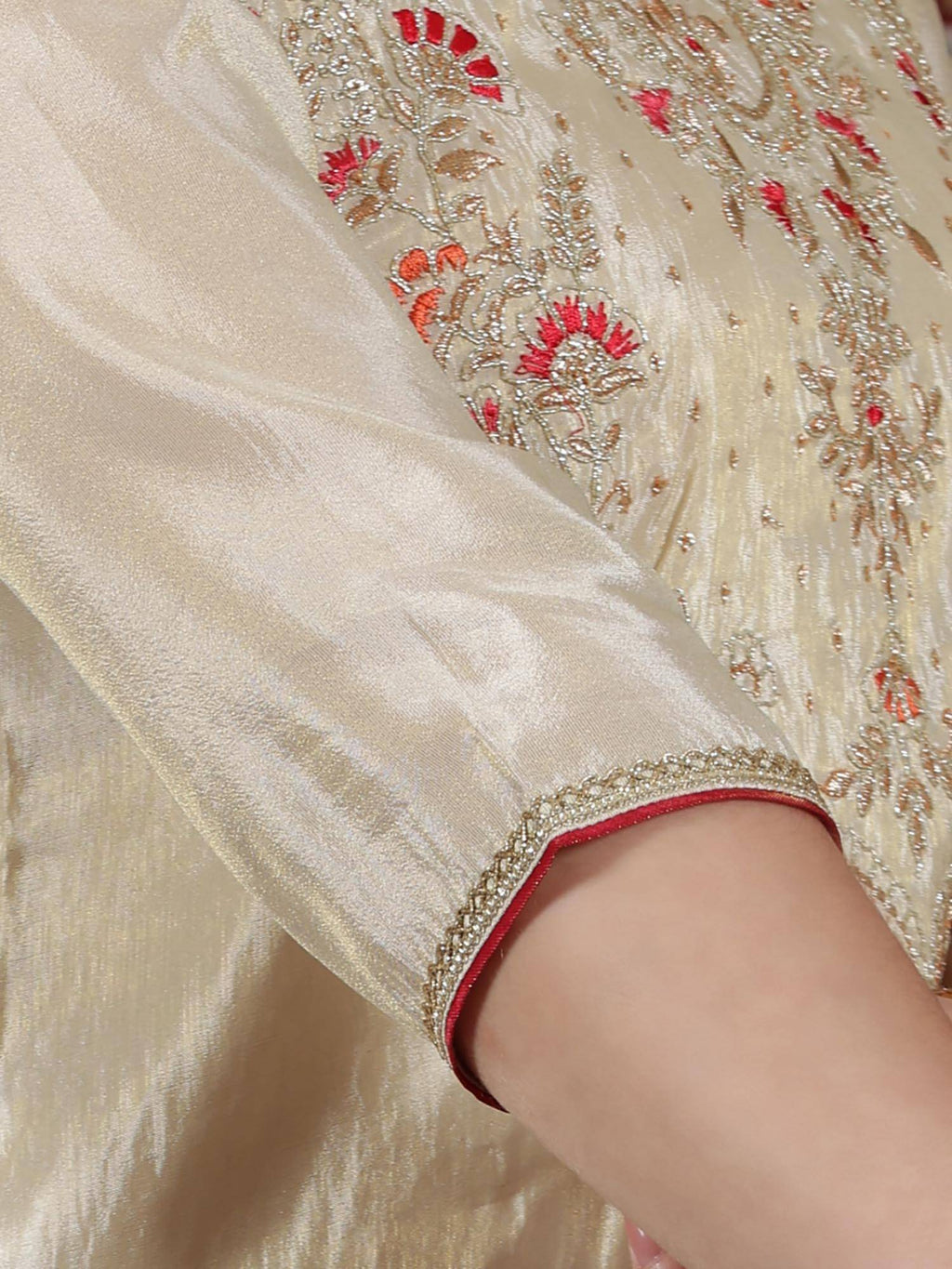 Beige Dori Embroidered Yoke Straight Festive Kurta | FY93 - view 8