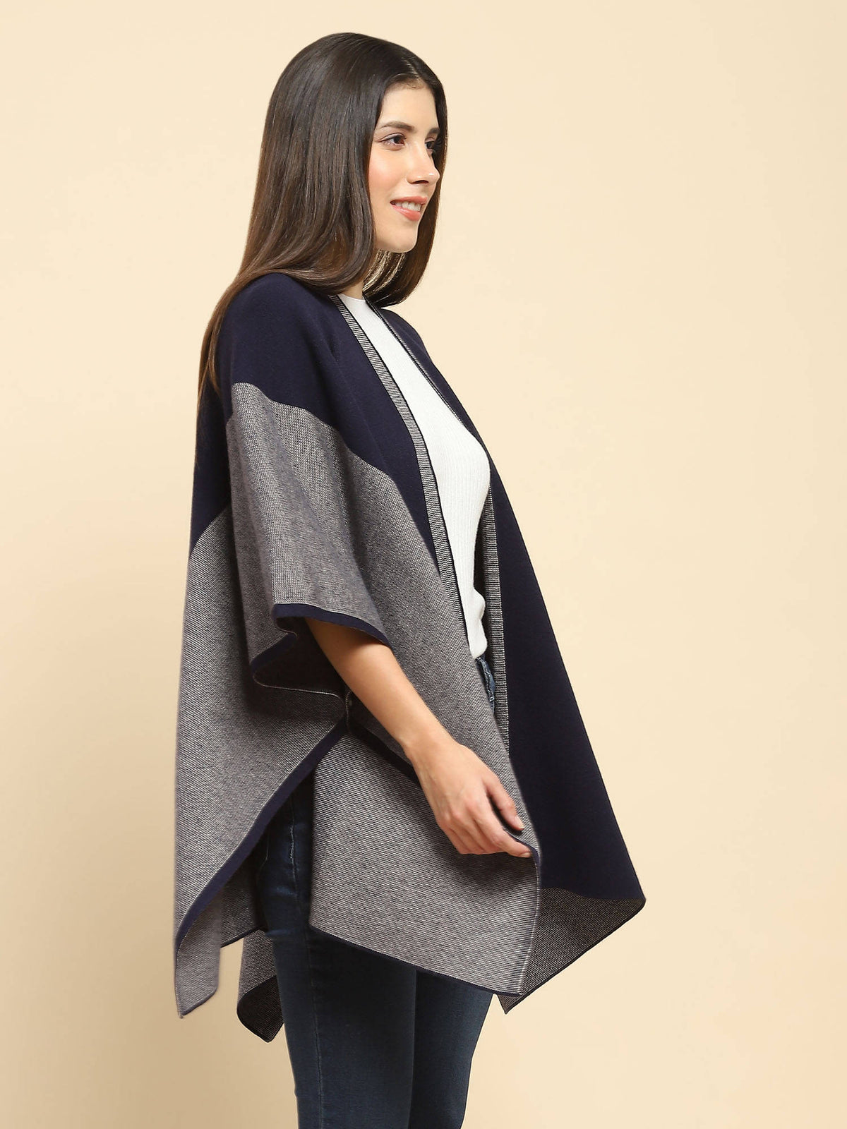 Women Poly Blend Open Neck 3 4Th Sleeves Loose Fit Winter Shrug | JC78 - view 3