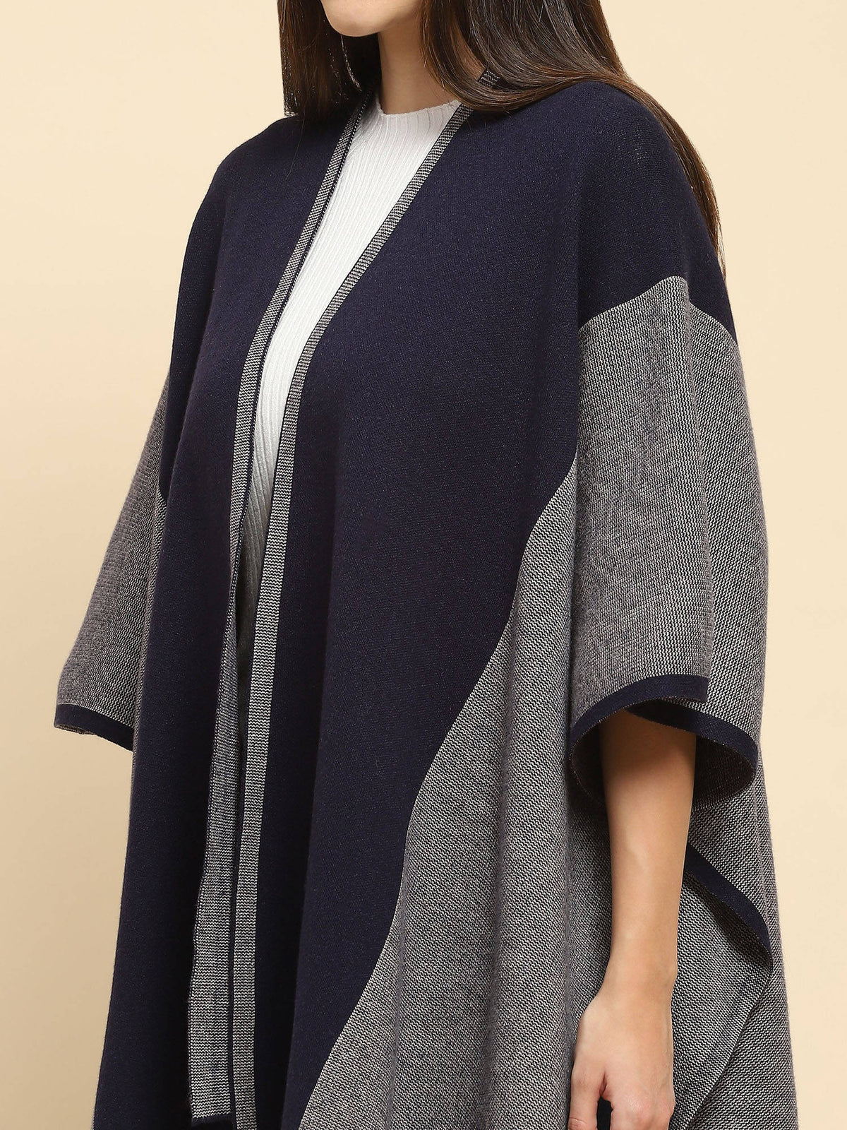 Women Poly Blend Open Neck 3 4Th Sleeves Loose Fit Winter Shrug | JC78 - view 5
