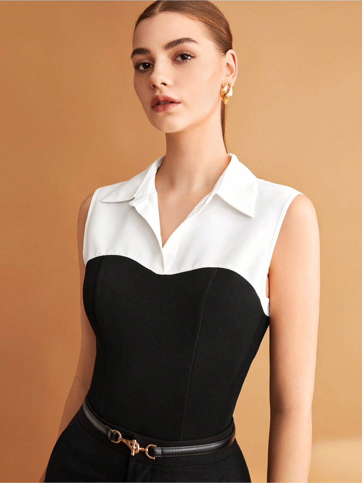 Women Black Color Shirt Collar Solid Shirt Style Crop Top | CT61 - view 2