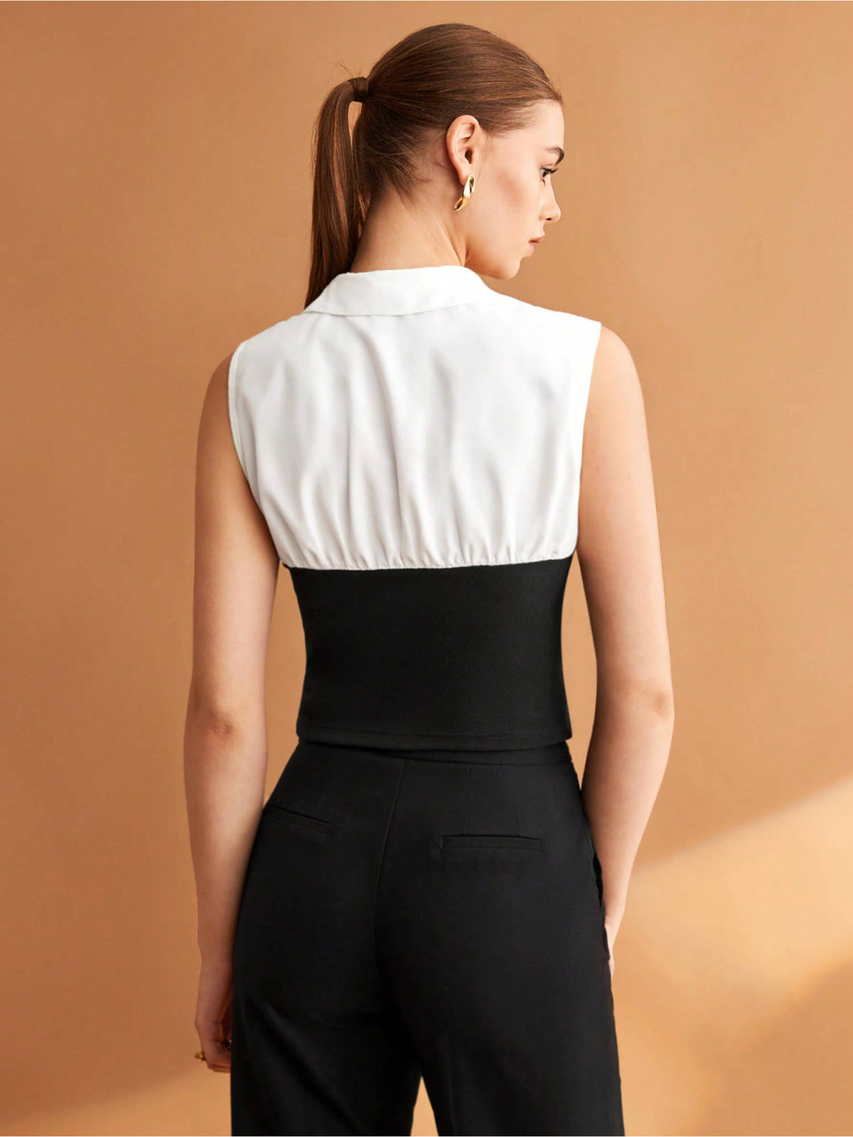 Women Black Color Shirt Collar Solid Shirt Style Crop Top | CT61 - view 3
