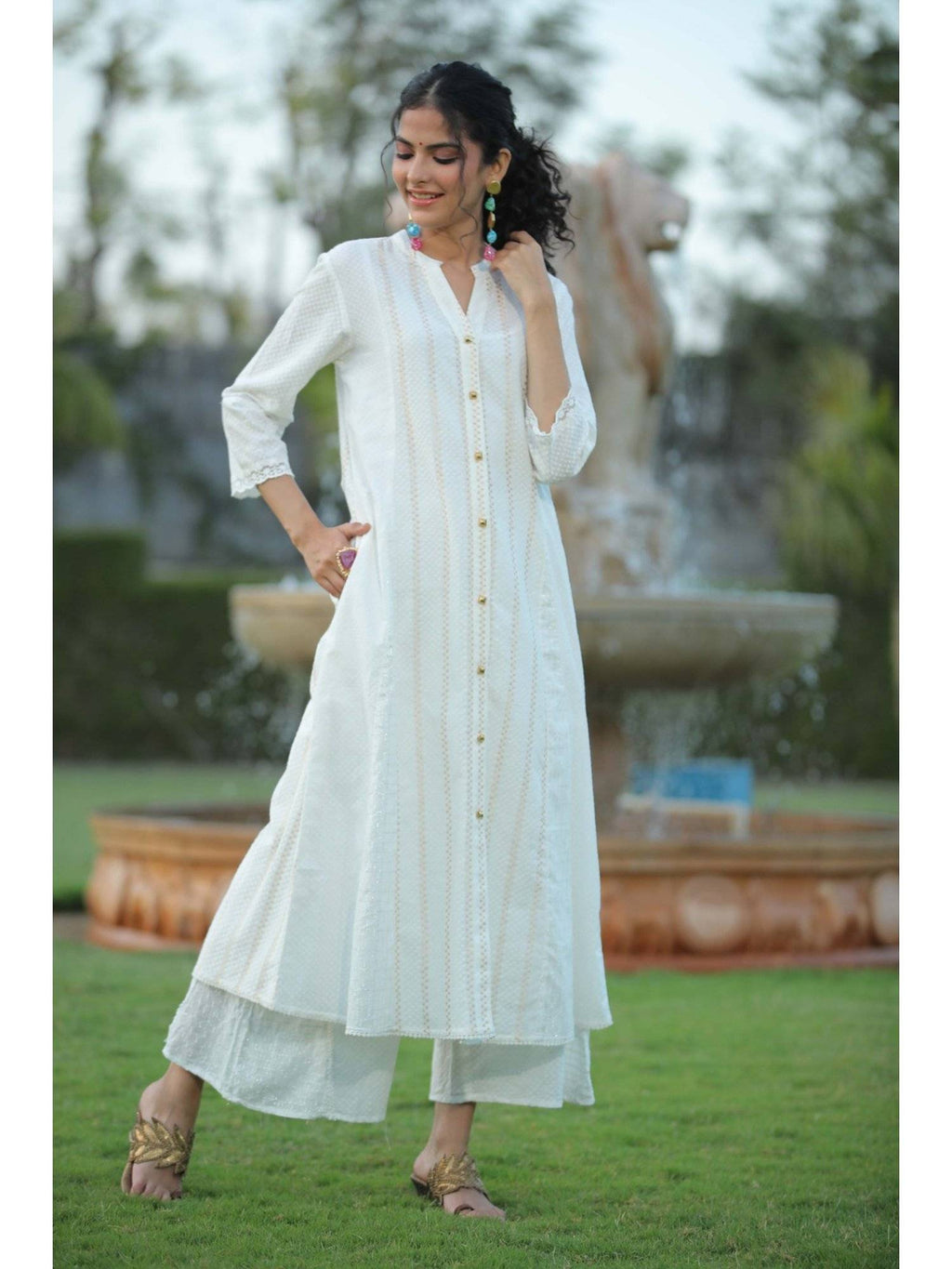 Grey Solid Cotton Dobby A-Line Kurta with Buttons | U3S - view 6