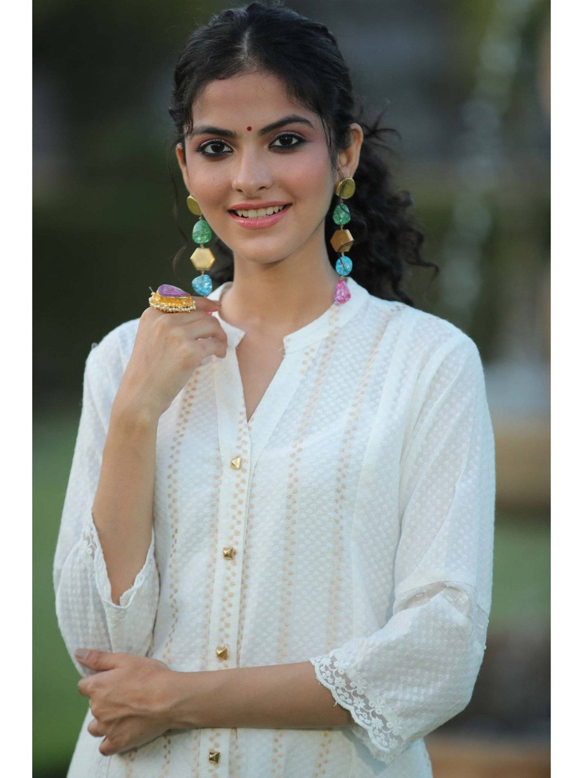 Grey Solid Cotton Dobby A-Line Kurta with Buttons | KDG - view 7