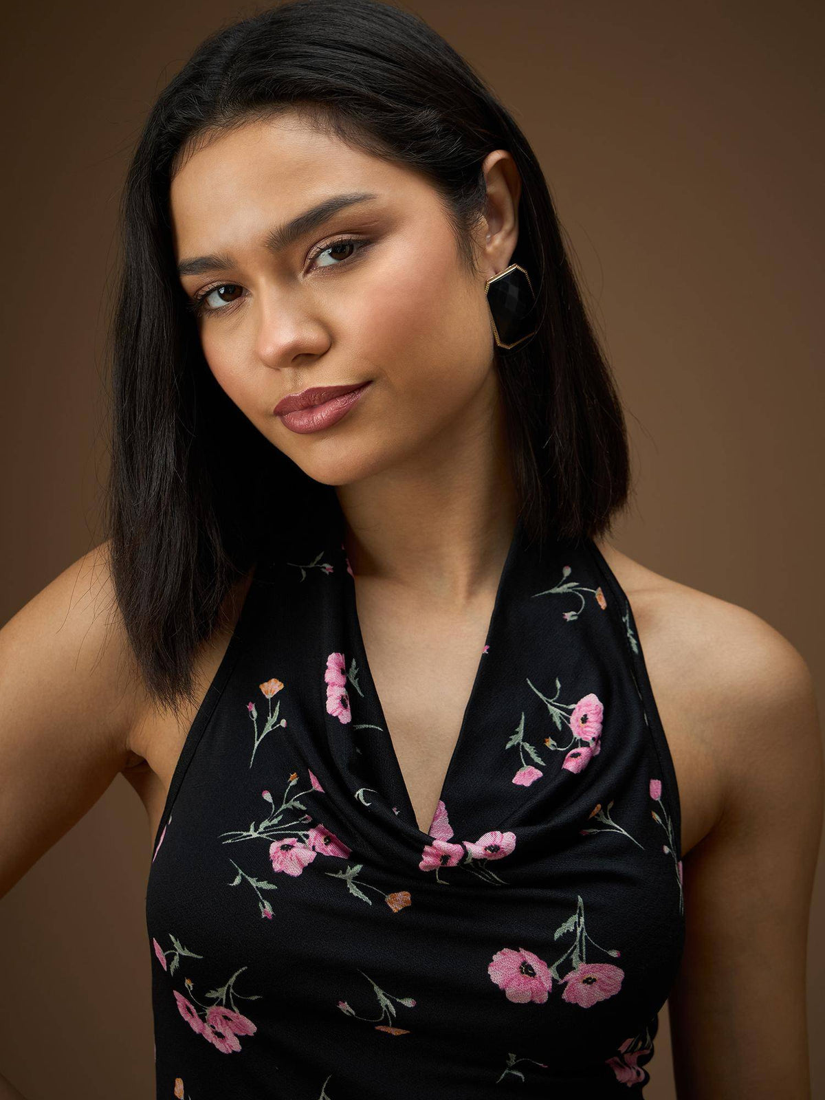 Women Printed Black Colour Halter Neck Styled Back Opaque Top | HT67 - view 5