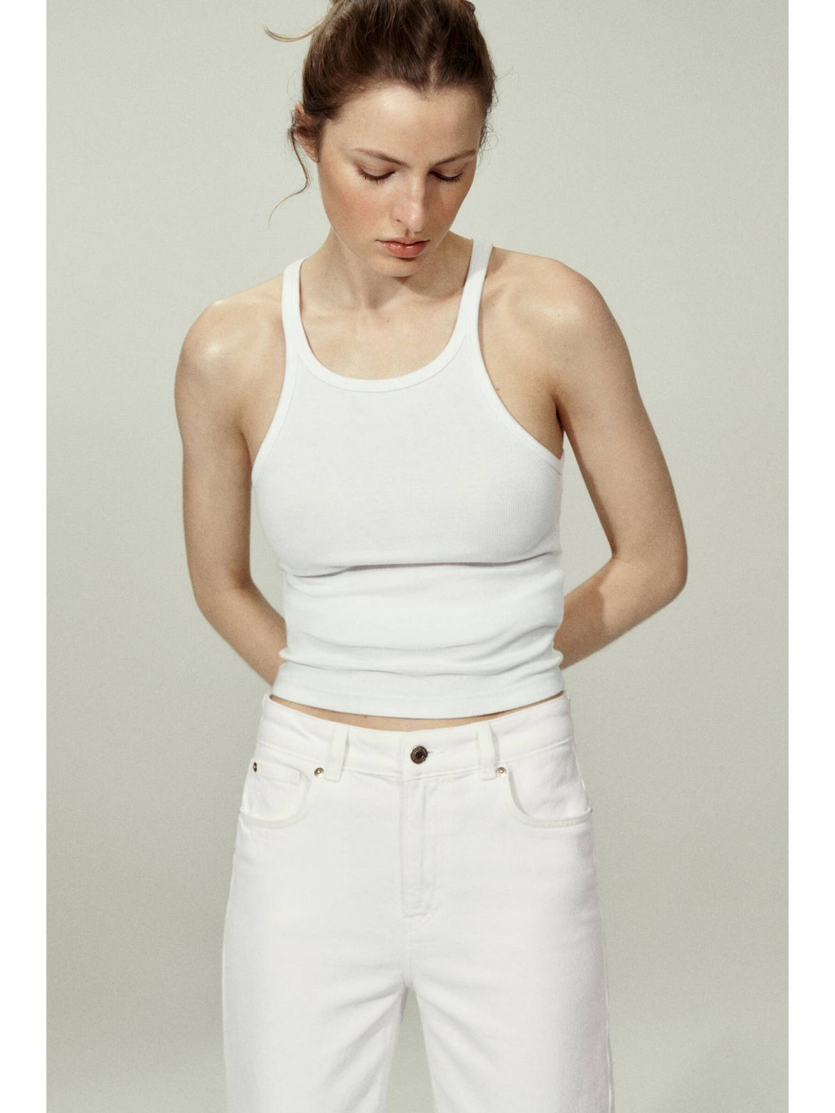 Women White Wide High Jeans | ST23 - view 1