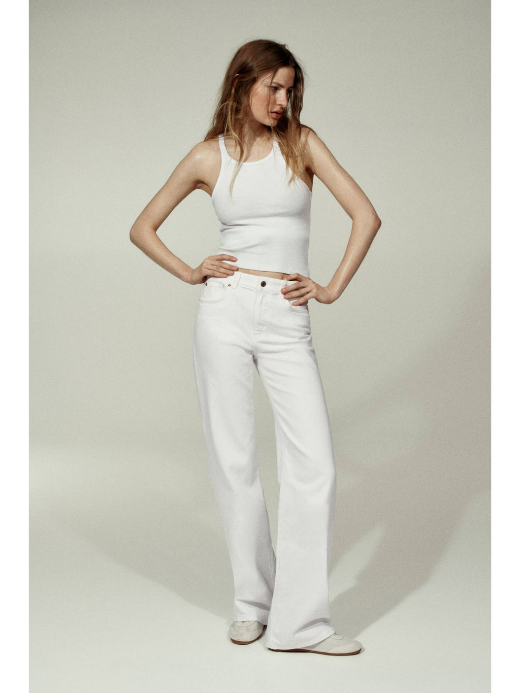 Women White Wide High Jeans | ST23 - view 2