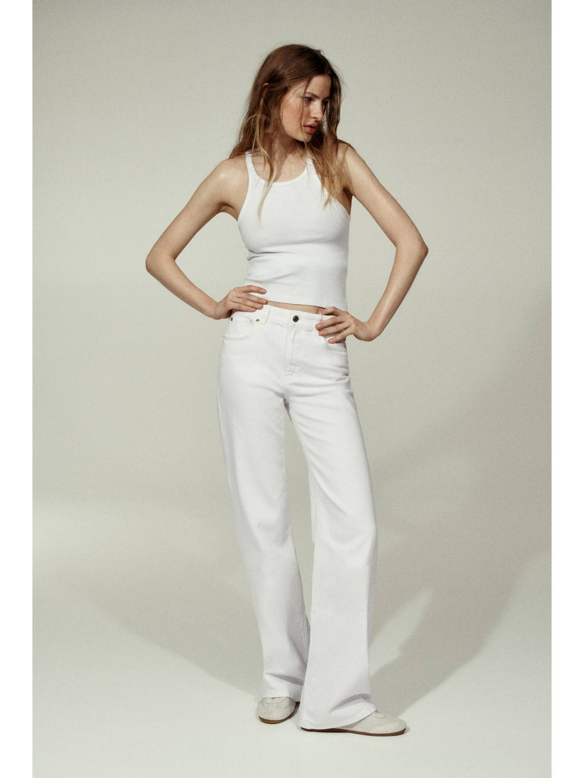 Women White Wide High Jeans | ST23 - view 2
