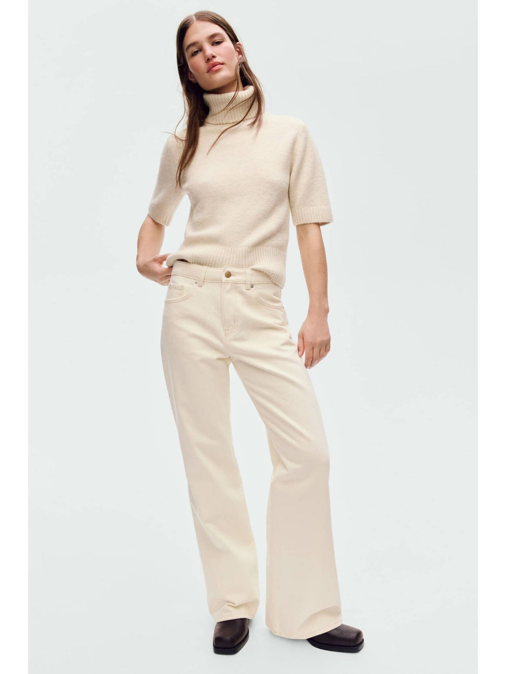 Women Beige Wide High Jeans | ST23 - view 3