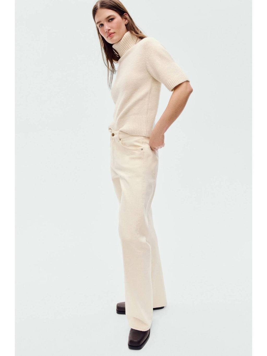 Women Beige Wide High Jeans | ST23 - view 5