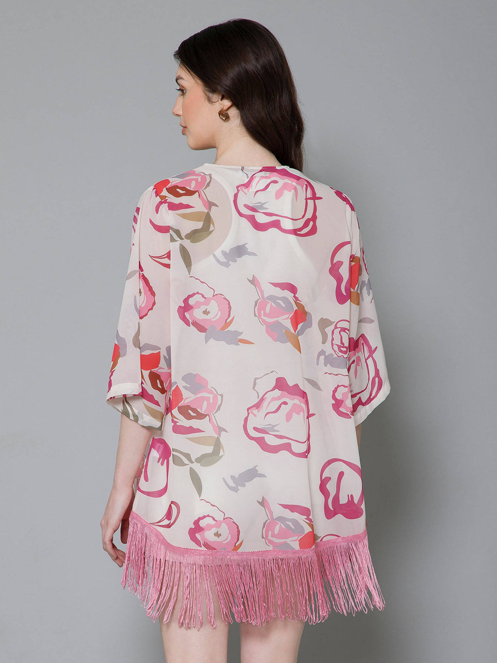 Pink Floral Printed Kimono Shrug | JC78 - view 2