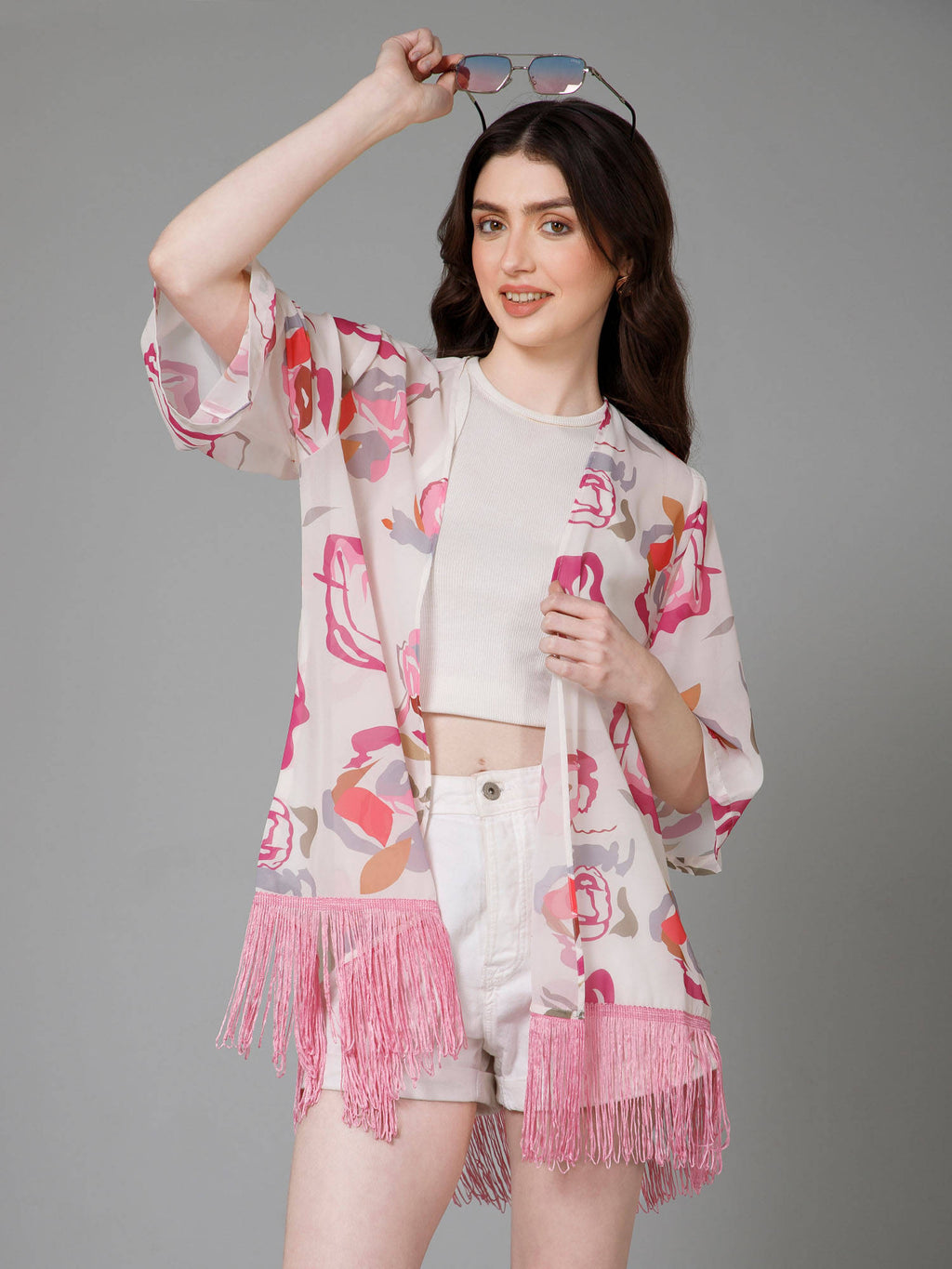 Pink Floral Printed Kimono Shrug | JC78 - view 5