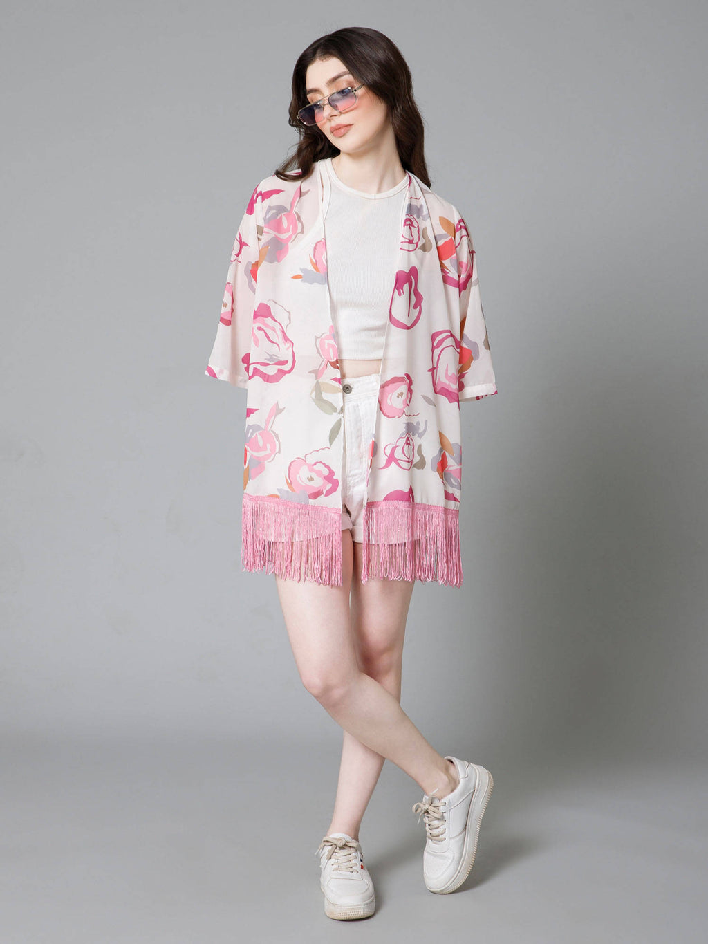 Pink Floral Printed Kimono Shrug | JC78 - view 6