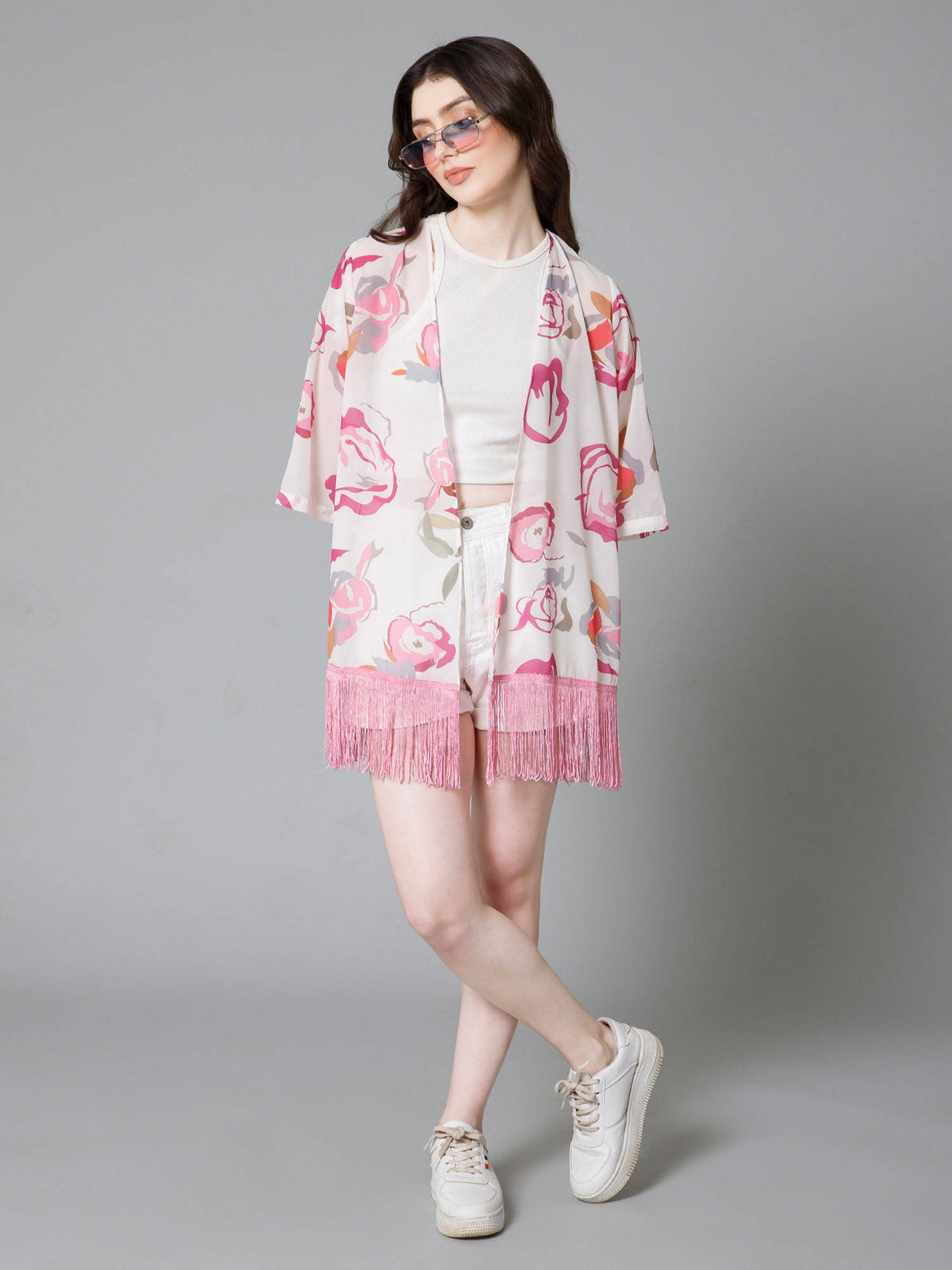 Pink Floral Printed Kimono Shrug | JC78 - view 6