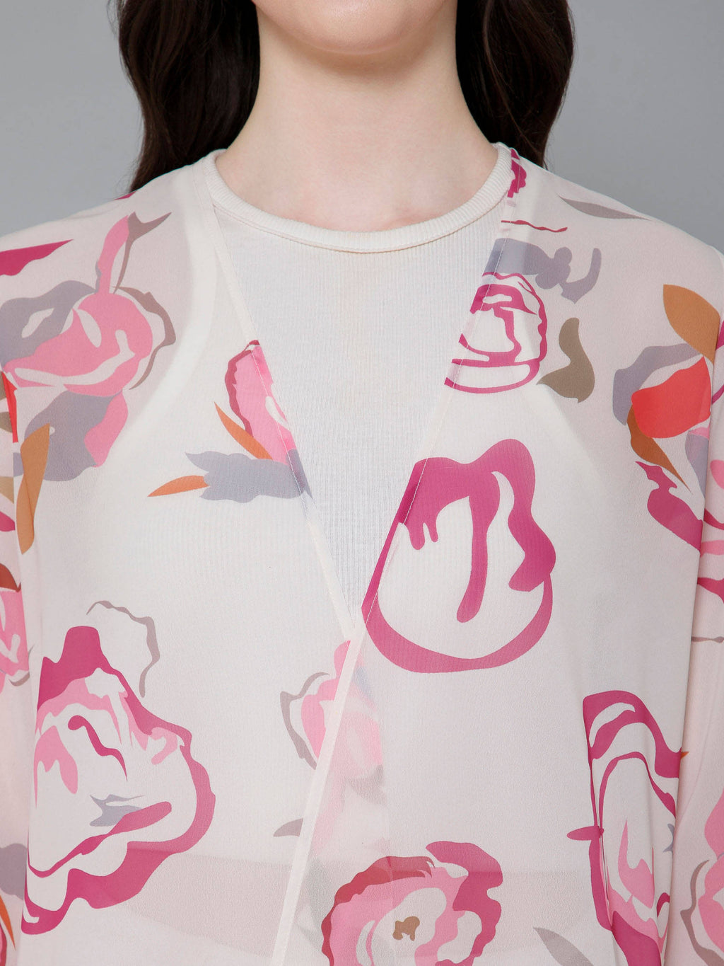 Pink Floral Printed Kimono Shrug | JC78 - view 7