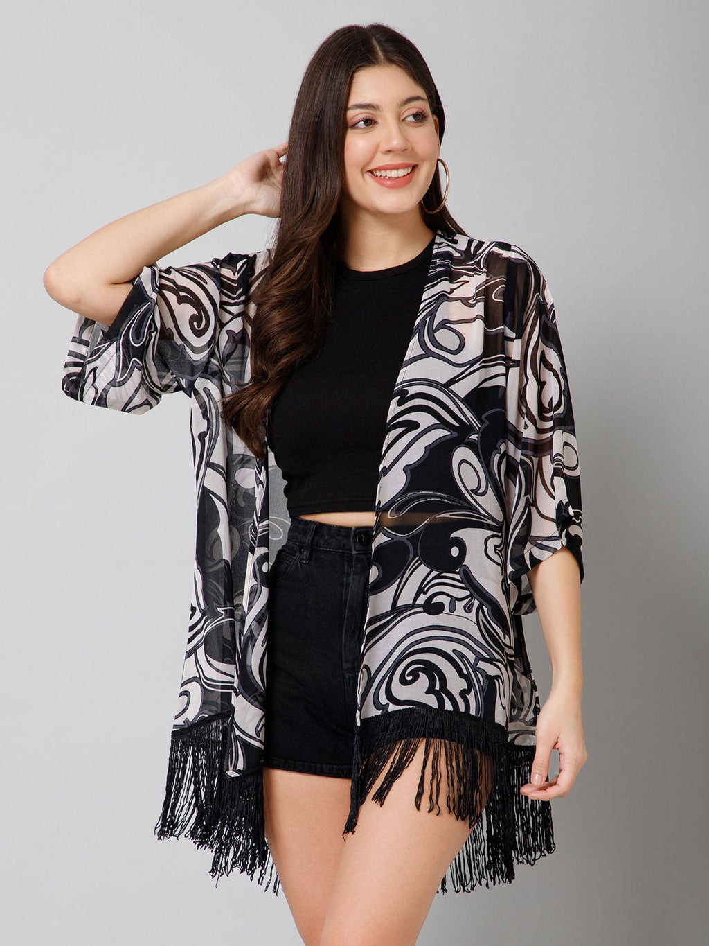 Abstract Print Kimono Shrug | JC78 - view 1